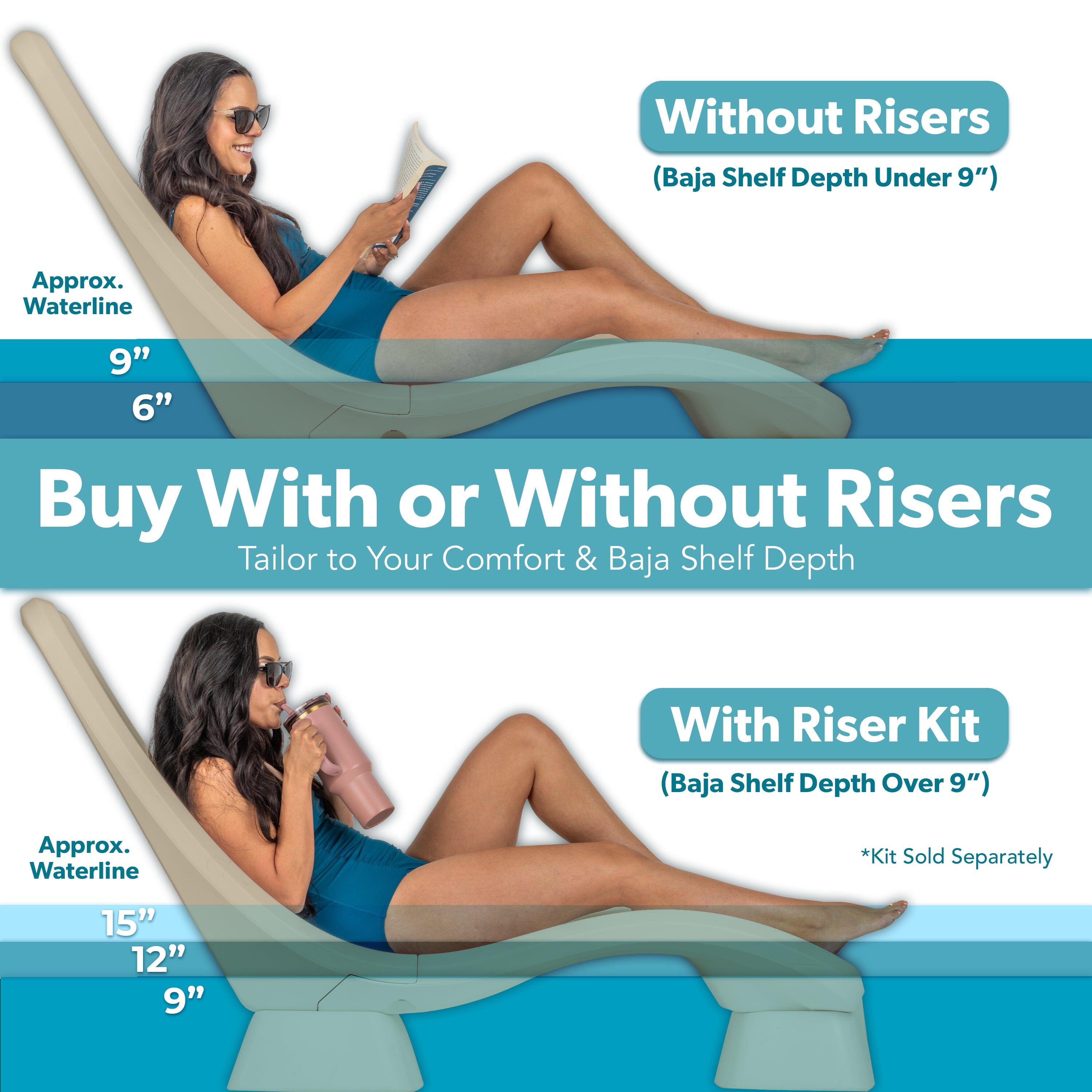 Coast Modern In Pool Lounge Chair - Waterproof & Weighted Pool Chaise Lounger - Outdoor Pool Furniture for Patio or In Baja Shelf PlayGoSports.com 