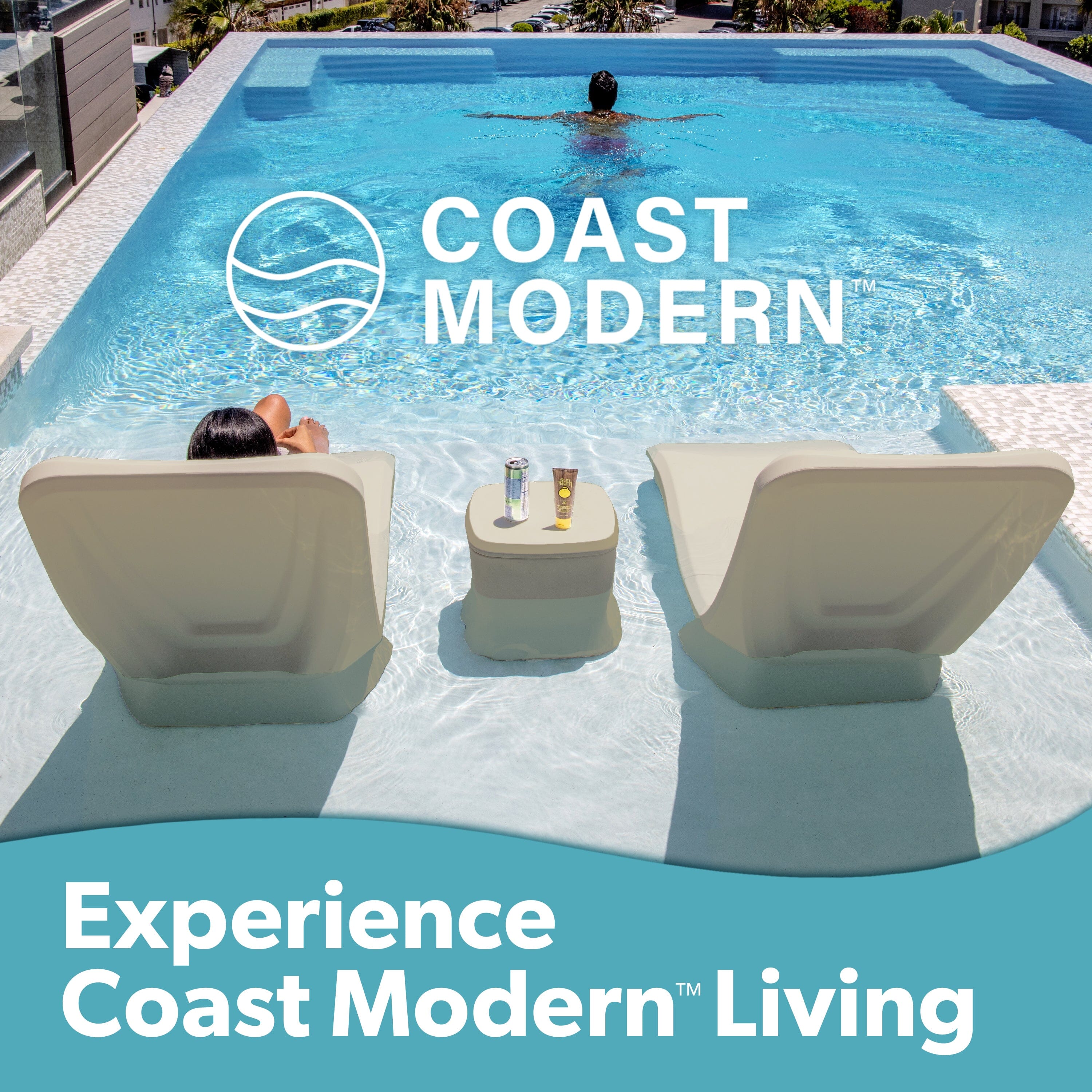 Coast Modern In Pool Lounge Chair - Waterproof & Weighted Pool Chaise Lounger - Outdoor Pool Furniture for Patio or In Baja Shelf PlayGoSports.com 
