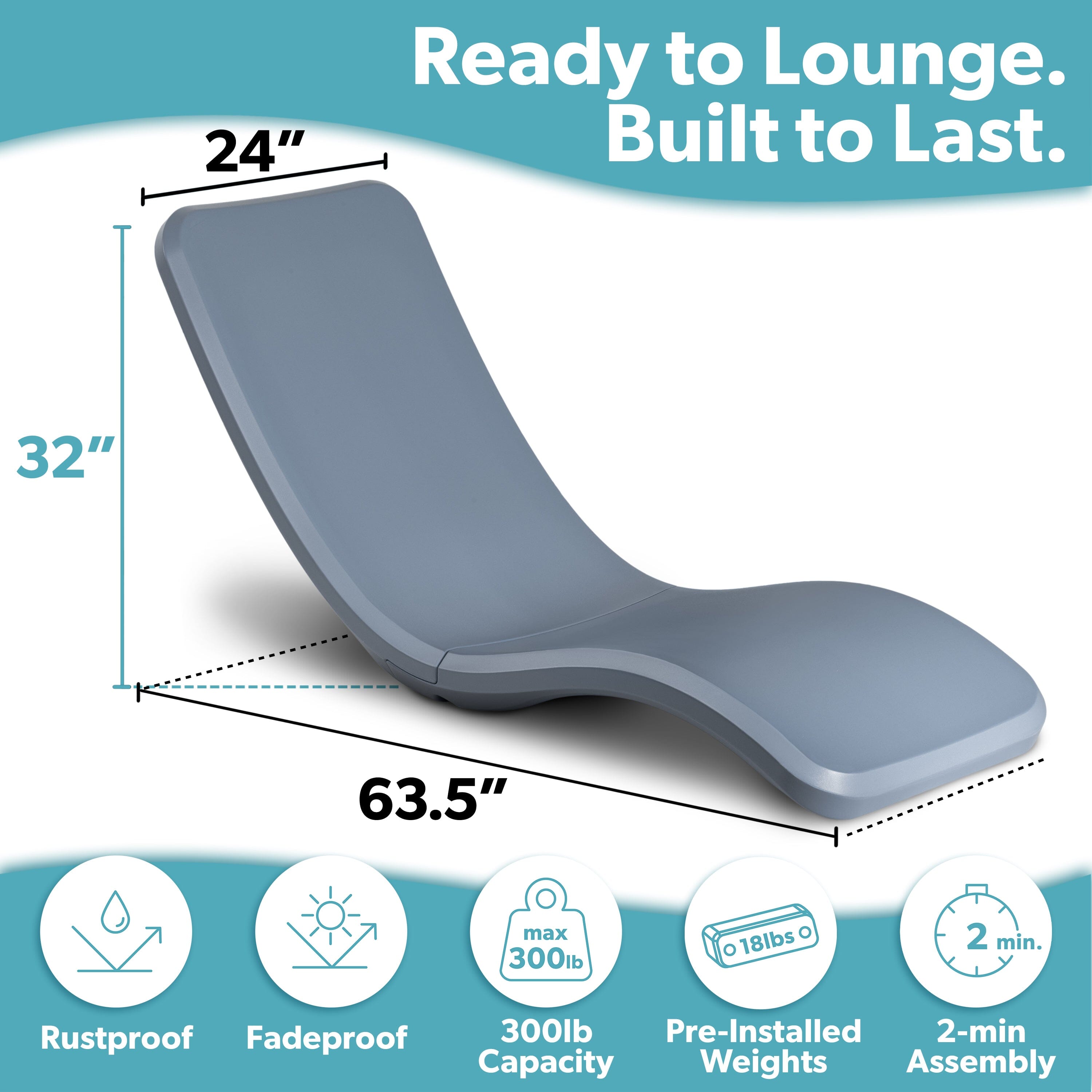 Coast Modern In Pool Lounge Chair - Waterproof & Weighted Pool Chaise Lounger - Outdoor Pool Furniture for Patio or In Baja Shelf PlayGoSports.com 