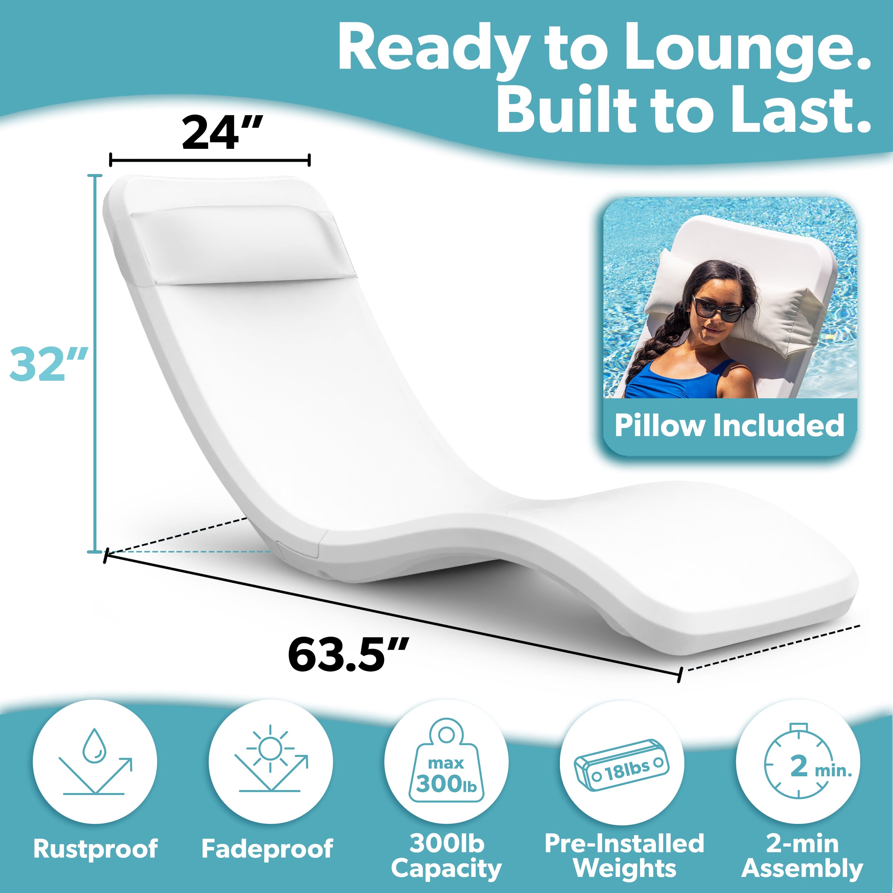 Coast Modern In Pool Lounge Chair - Waterproof & Weighted Pool Chaise Lounger - Outdoor Pool Furniture for Patio or In Baja Shelf PlayGoSports.com 