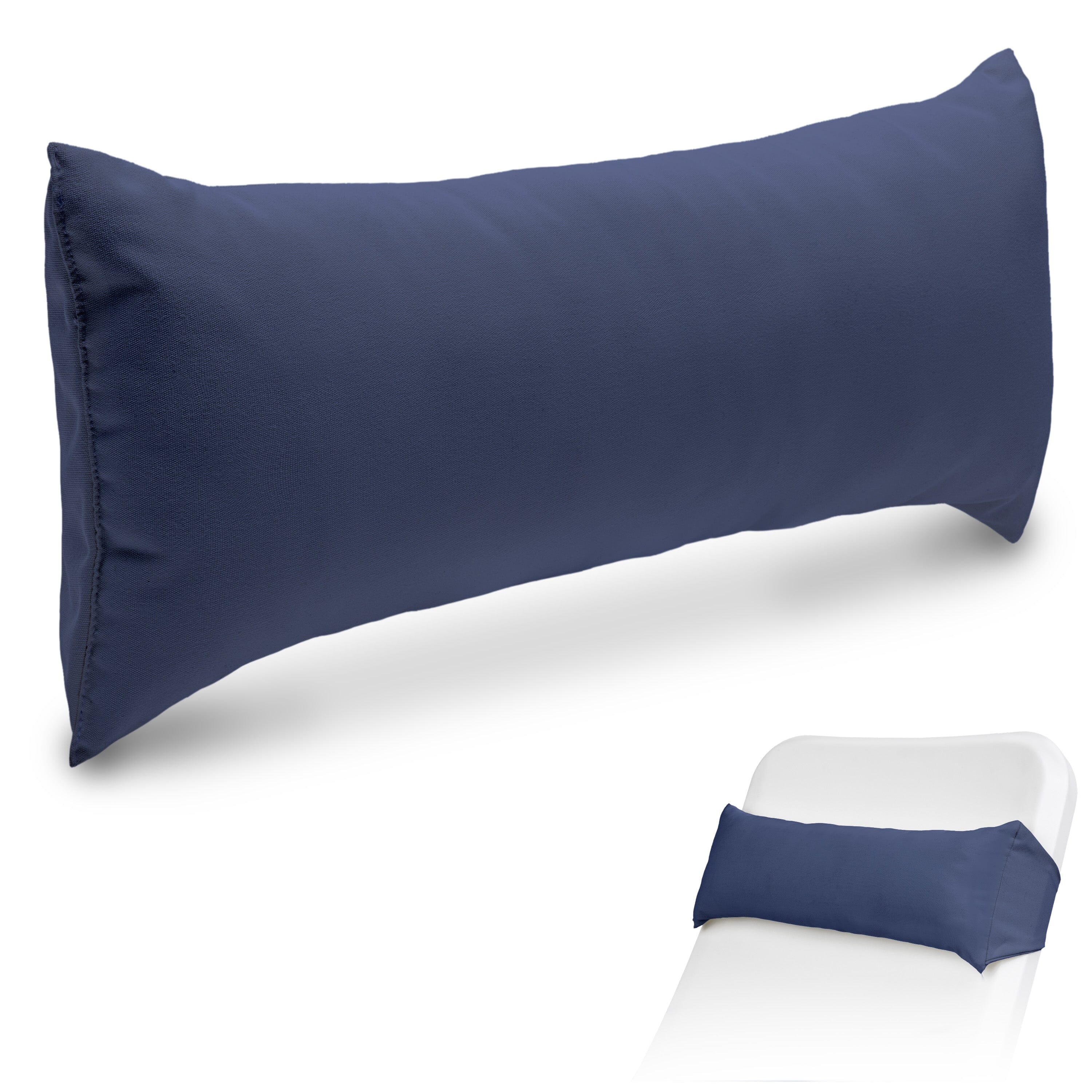 Coast Modern Navy Outdoor Lounge Chair Pillow with Strap - Waterproof Headrest Pillow for Pool Lounger & Patio Chaise Cushion PlayGoSports.com 