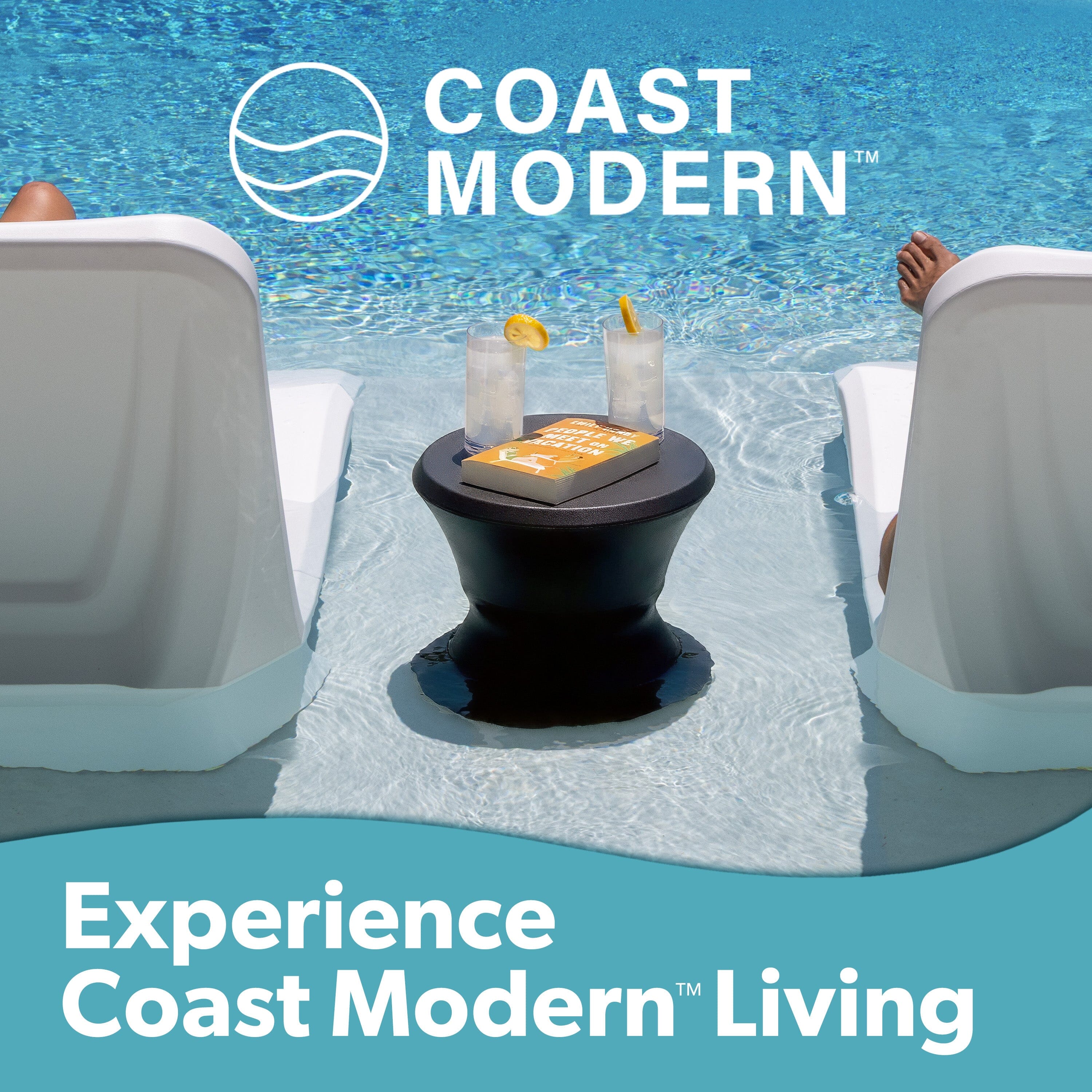 Coast Modern Outdoor Side Table - Lounger Table for Inside Pool or on Patio - All-Weather Furniture for Sun Shelf Up to 15" PlayGoSports.com 