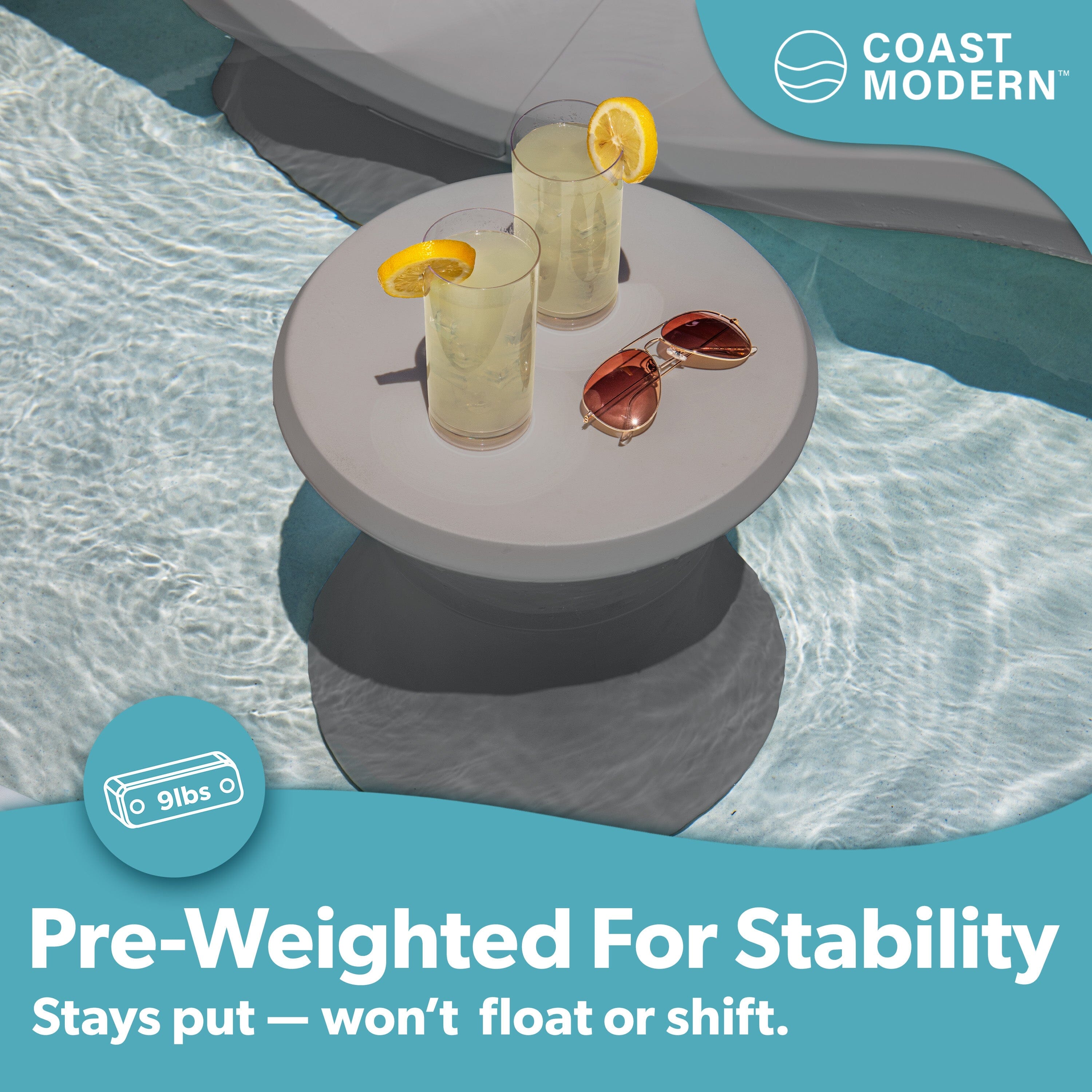 Coast Modern Outdoor Side Table - Lounger Table for Inside Pool or on Patio - All-Weather Furniture for Sun Shelf Up to 15" PlayGoSports.com 