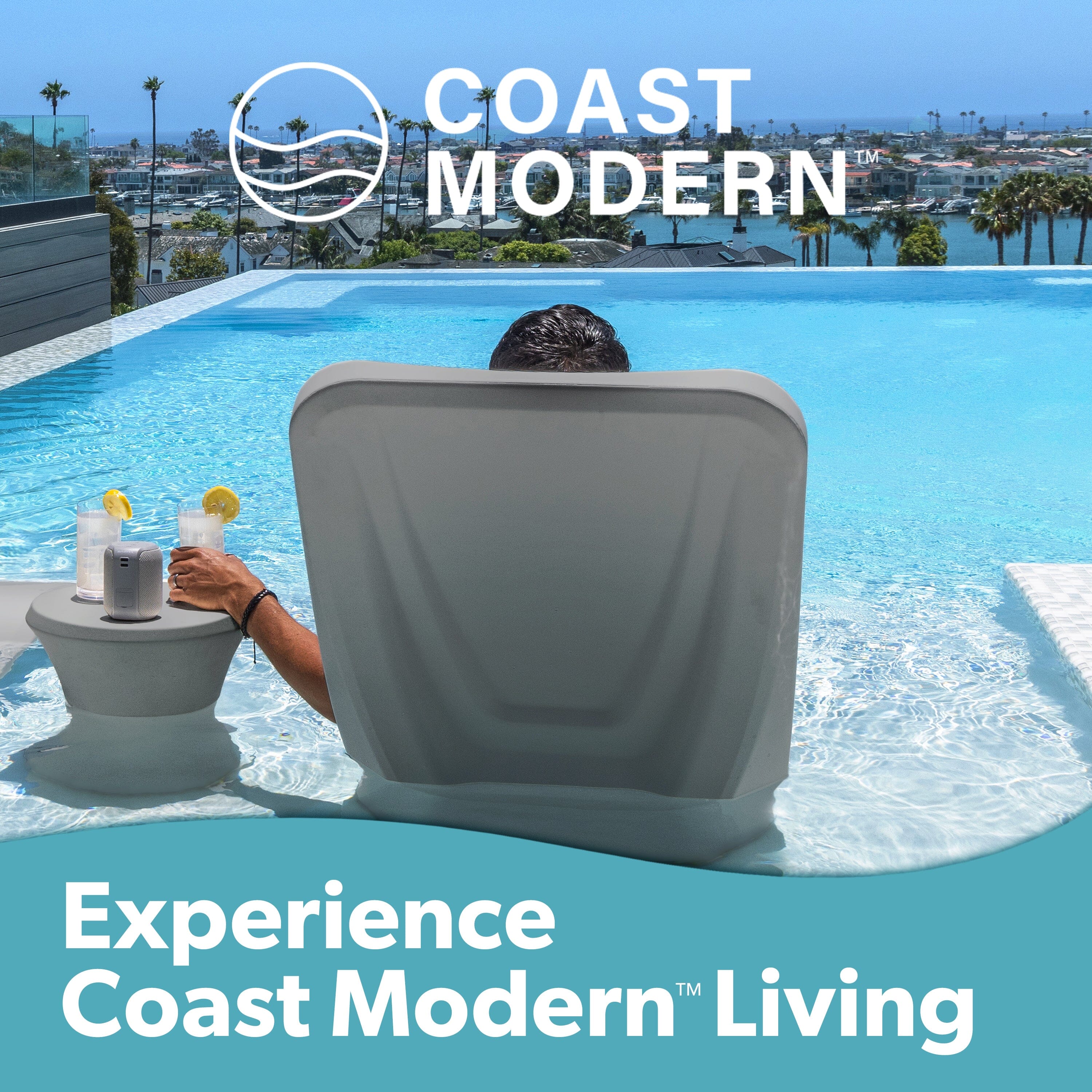 Coast Modern Outdoor Side Table - Lounger Table for Inside Pool or on Patio - All-Weather Furniture for Sun Shelf Up to 15" PlayGoSports.com 