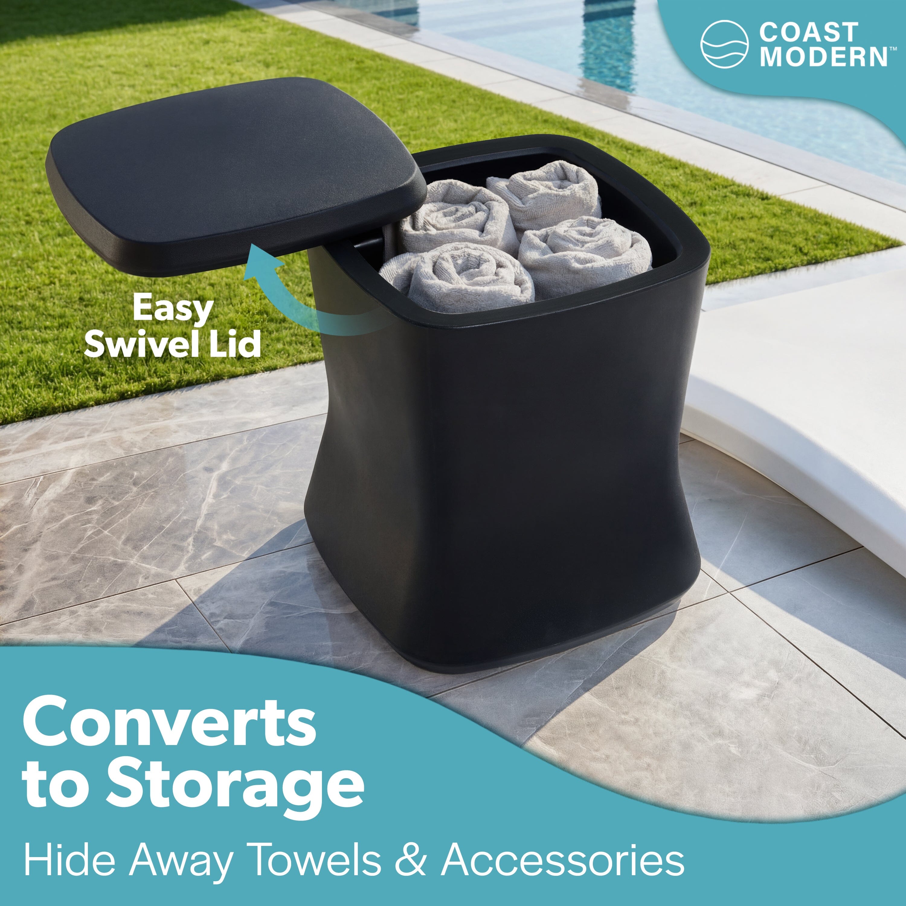 Coast Modern Outdoor Side Table Cooler - 2 in 1 Patio Decor Storage Table & Ice Chest Playgosports.com 