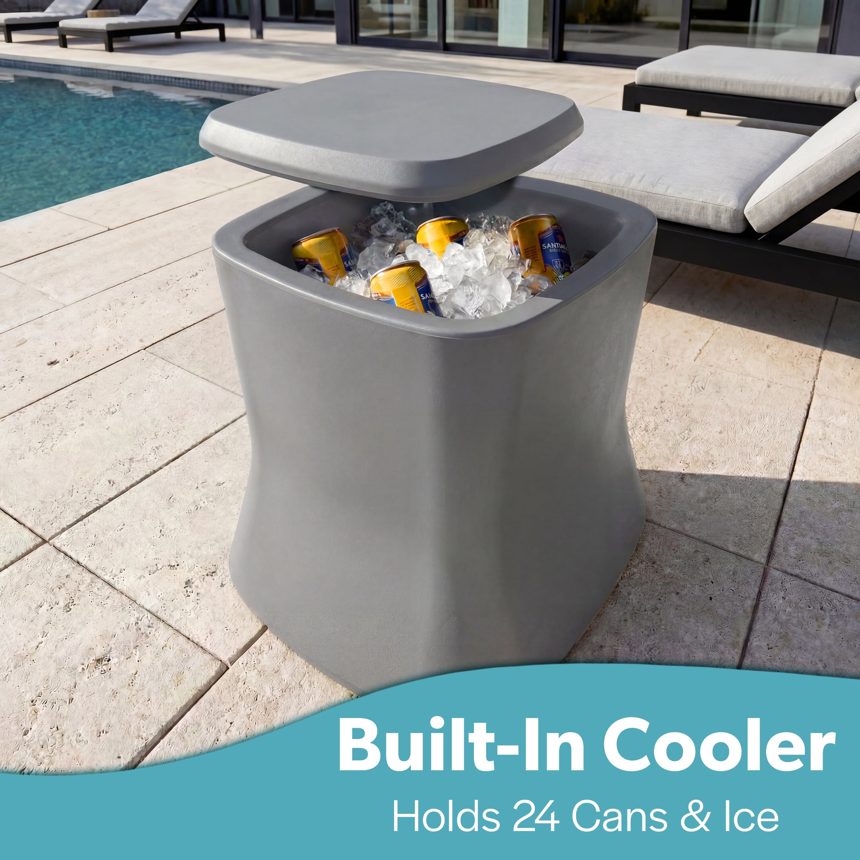 Coast Modern Outdoor Side Table Cooler - 2 in 1 Patio Decor Storage Table & Ice Chest Playgosports.com 