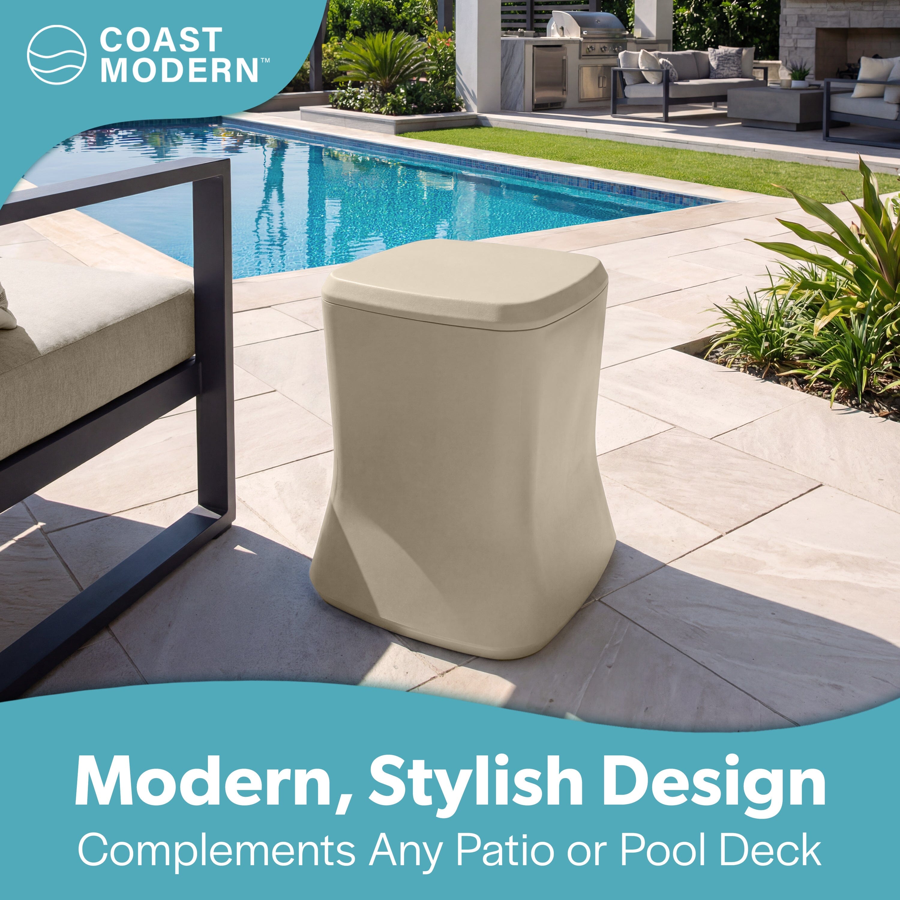 Coast Modern Outdoor Side Table Cooler - 2 in 1 Patio Decor Storage Table & Ice Chest Playgosports.com 