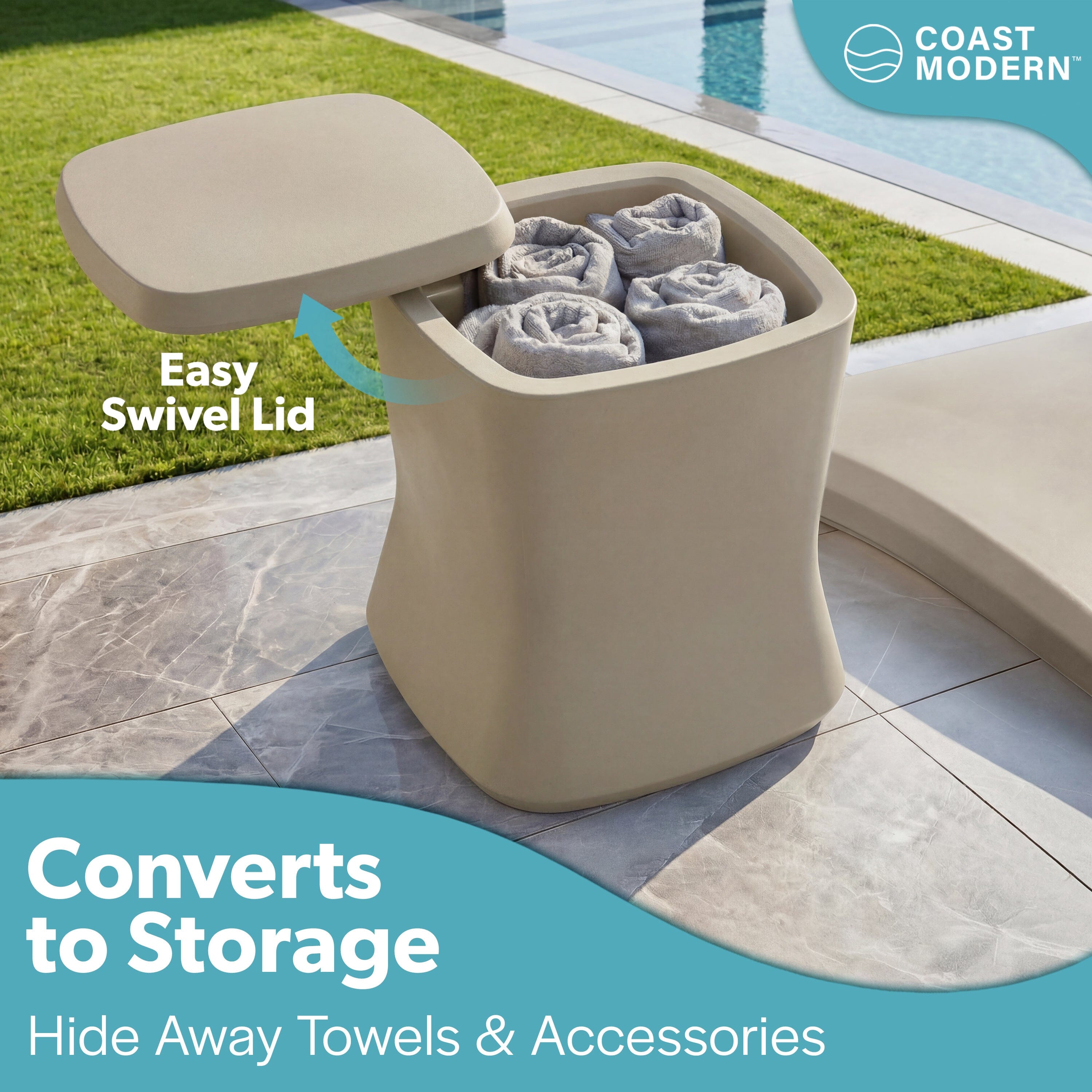 Coast Modern Outdoor Side Table Cooler - 2 in 1 Patio Decor Storage Table & Ice Chest Playgosports.com 