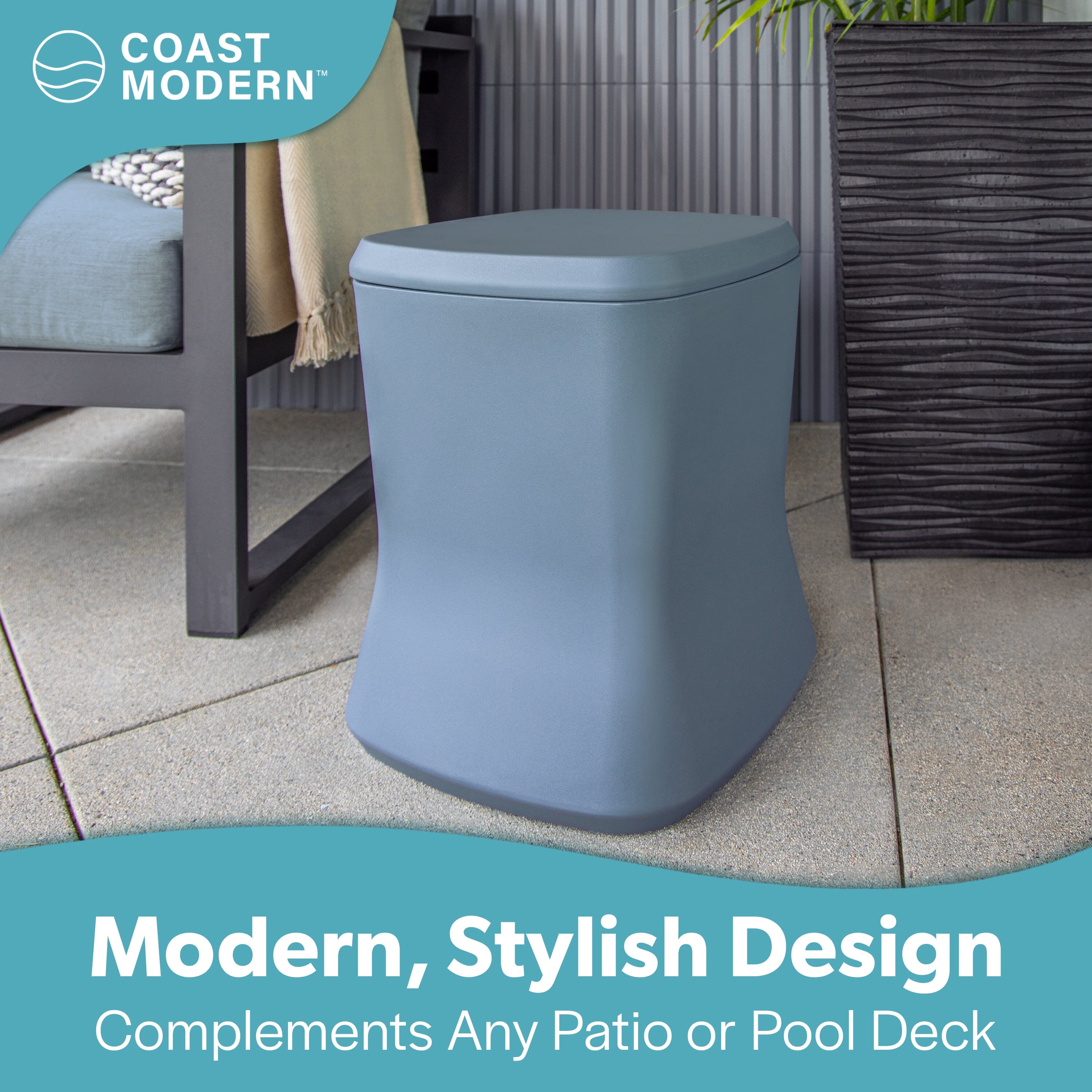 Coast Modern Outdoor Side Table Cooler - 2 in 1 Patio Decor Storage Table & Ice Chest - 25 QT - Stone Blue Playgosports.com 