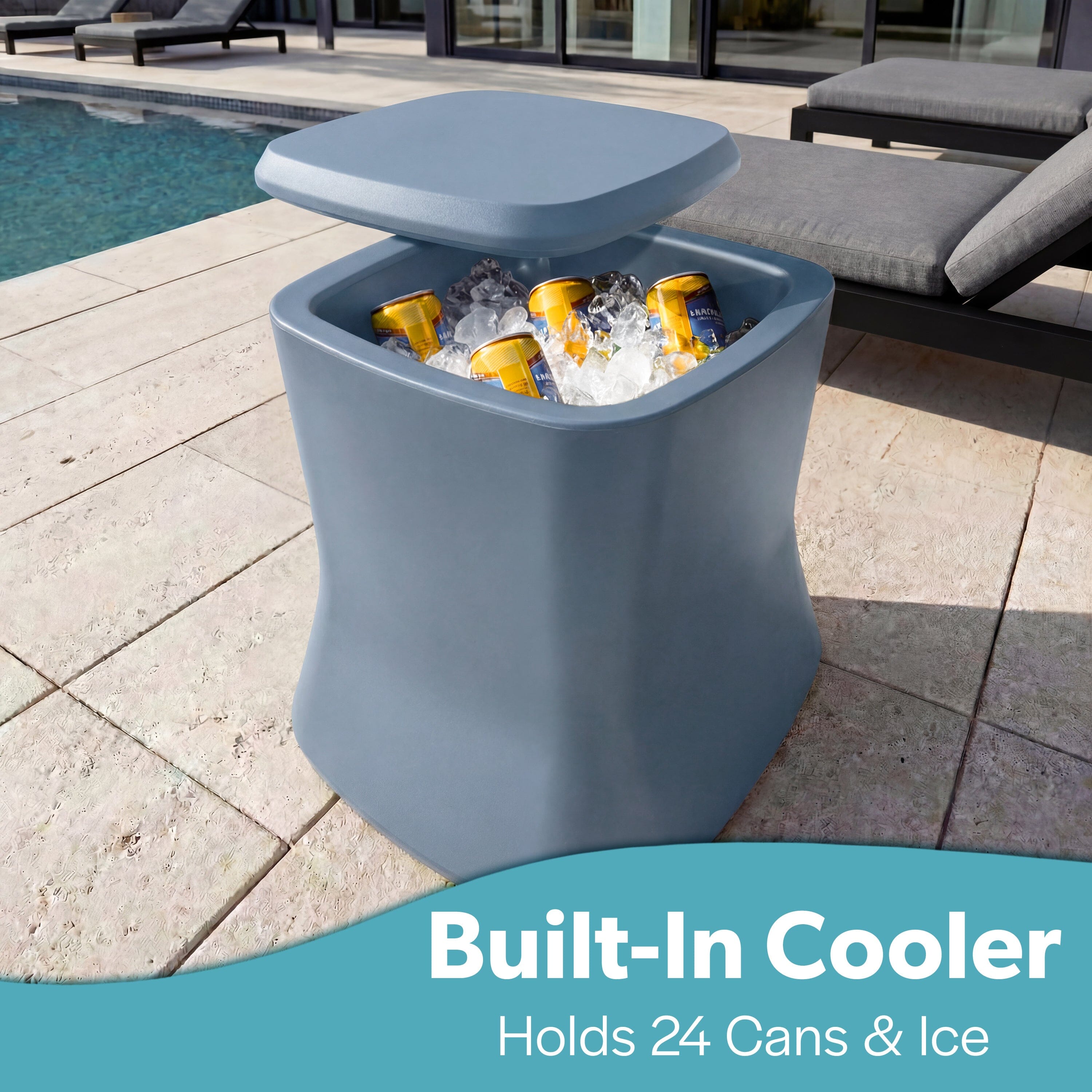 Coast Modern Outdoor Side Table Cooler - 2 in 1 Patio Decor Storage Table & Ice Chest Playgosports.com 
