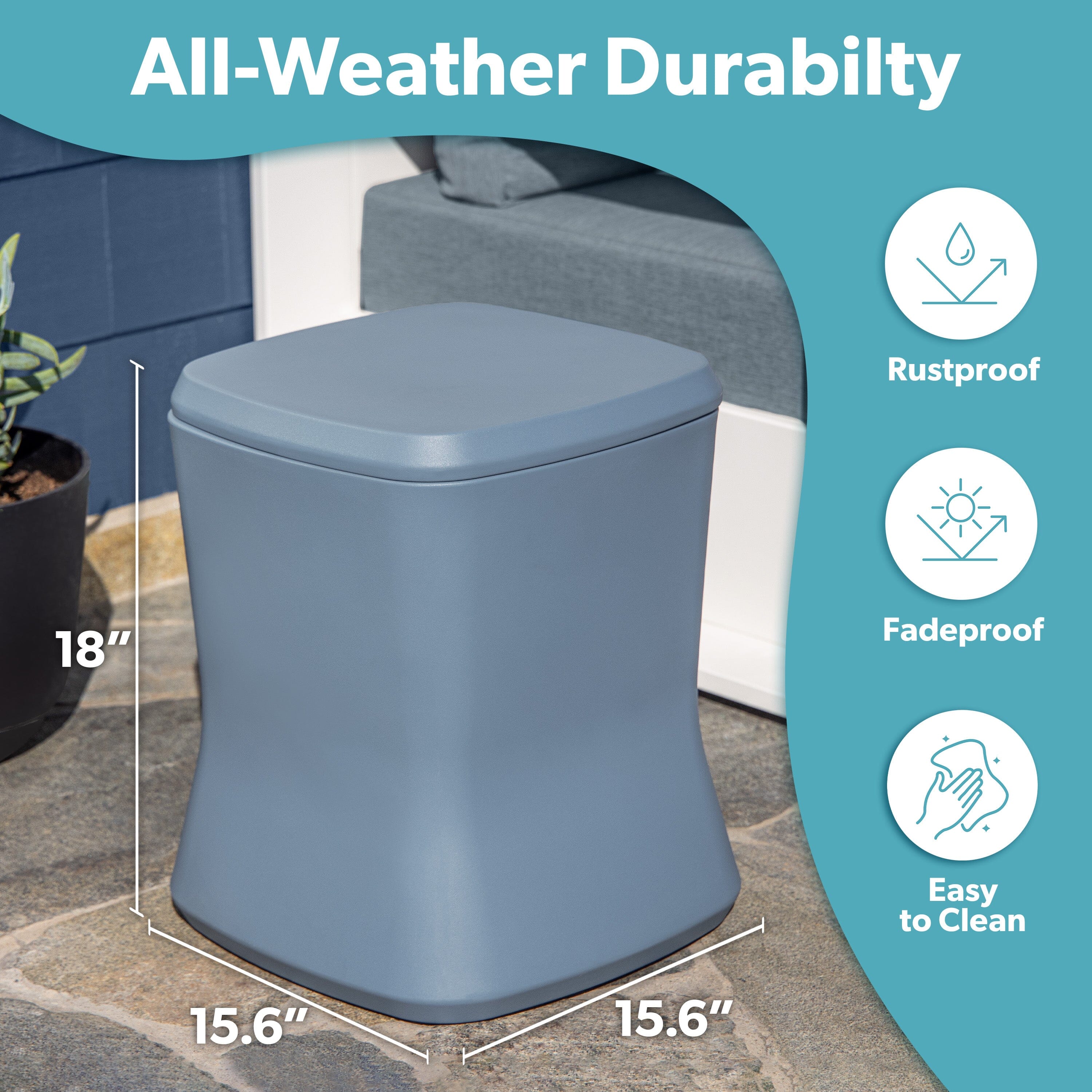 Coast Modern Outdoor Side Table Cooler - 2 in 1 Patio Decor Storage Table & Ice Chest - 25 QT - Stone Blue Playgosports.com 