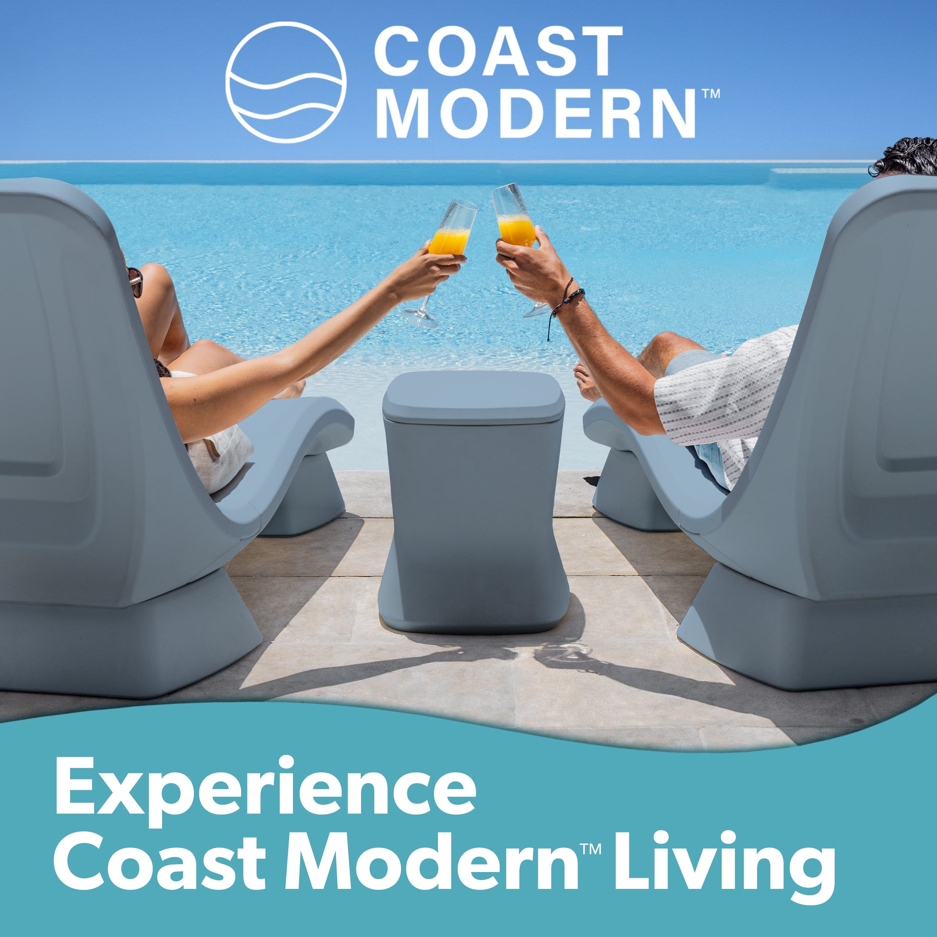 Coast Modern Outdoor Side Table Cooler - 2 in 1 Patio Decor Storage Table & Ice Chest - 25 QT - Stone Blue Playgosports.com 