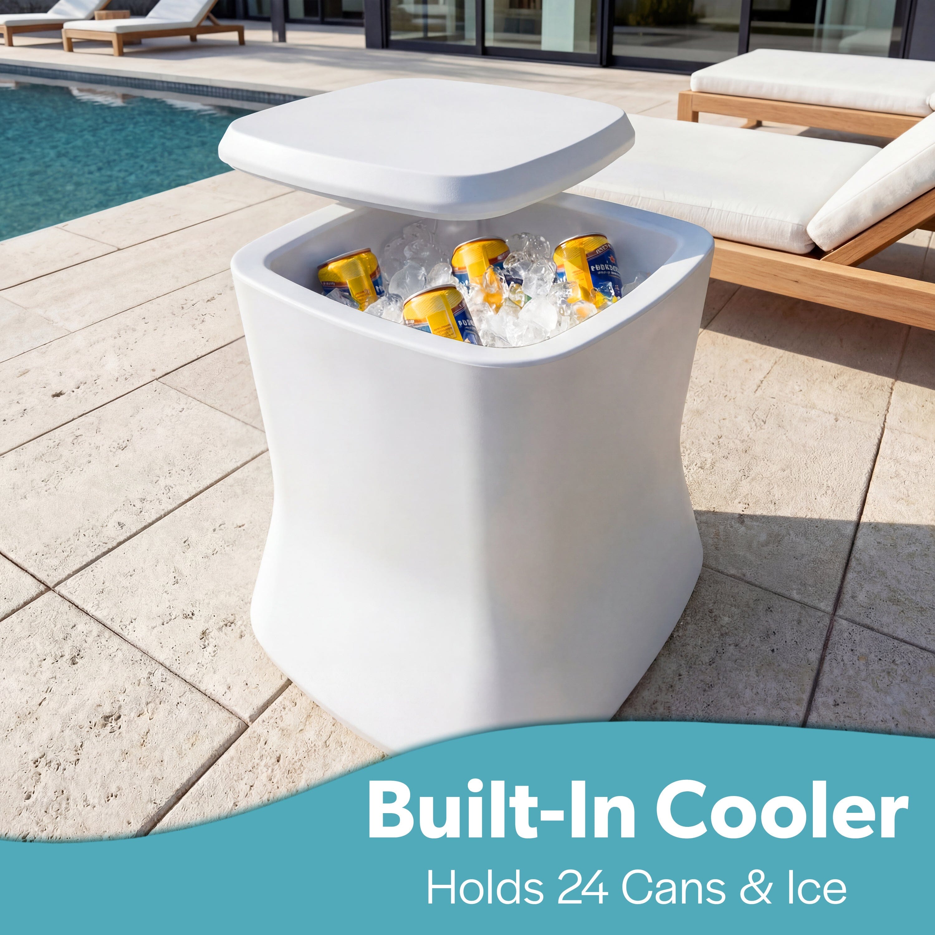 Coast Modern Outdoor Side Table Cooler - 2 in 1 Patio Decor Storage Table & Ice Chest Playgosports.com 