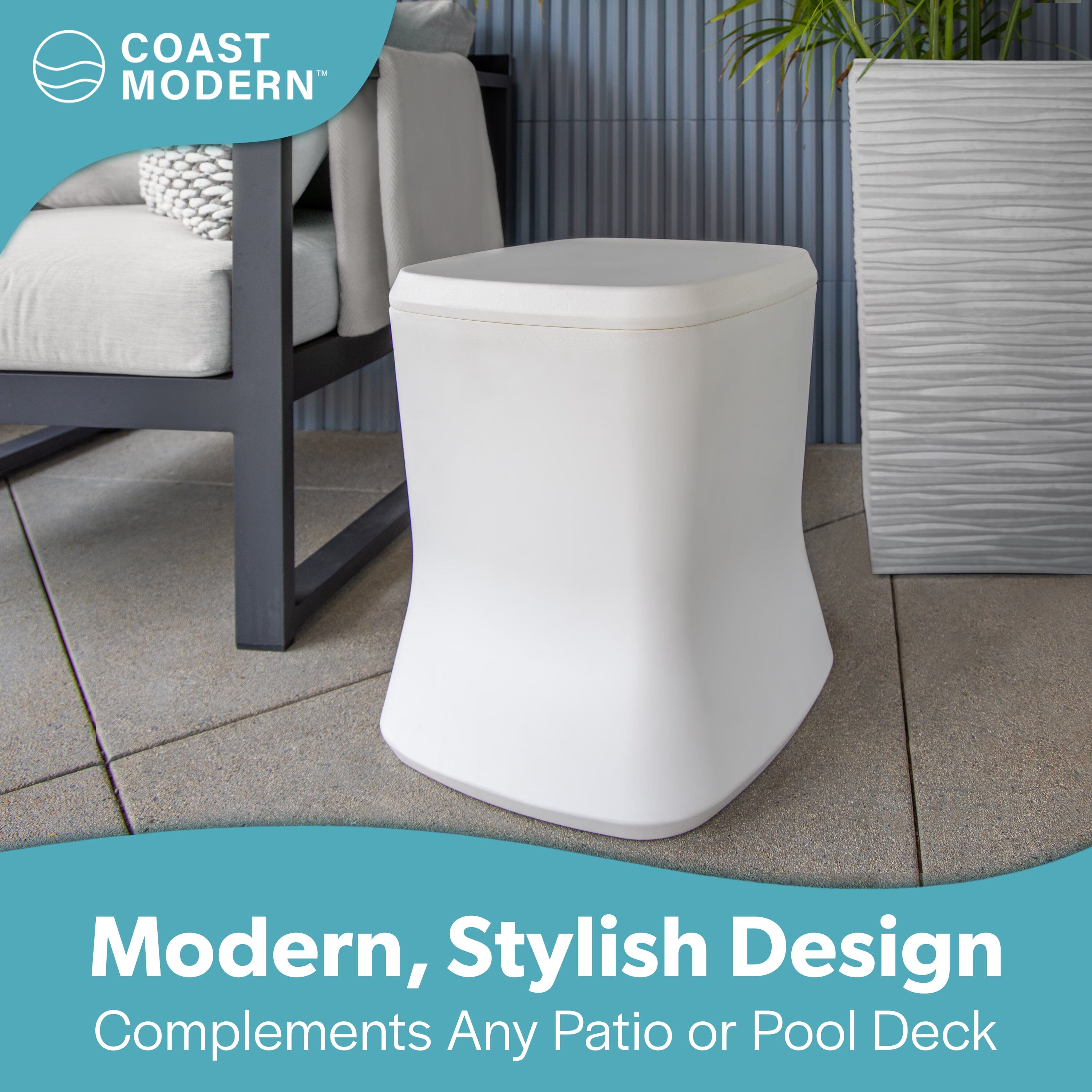 Coast Modern Outdoor Side Table Cooler - 2 in 1 Patio Decor Storage Table & Ice Chest - 25 QT - White Playgosports.com 