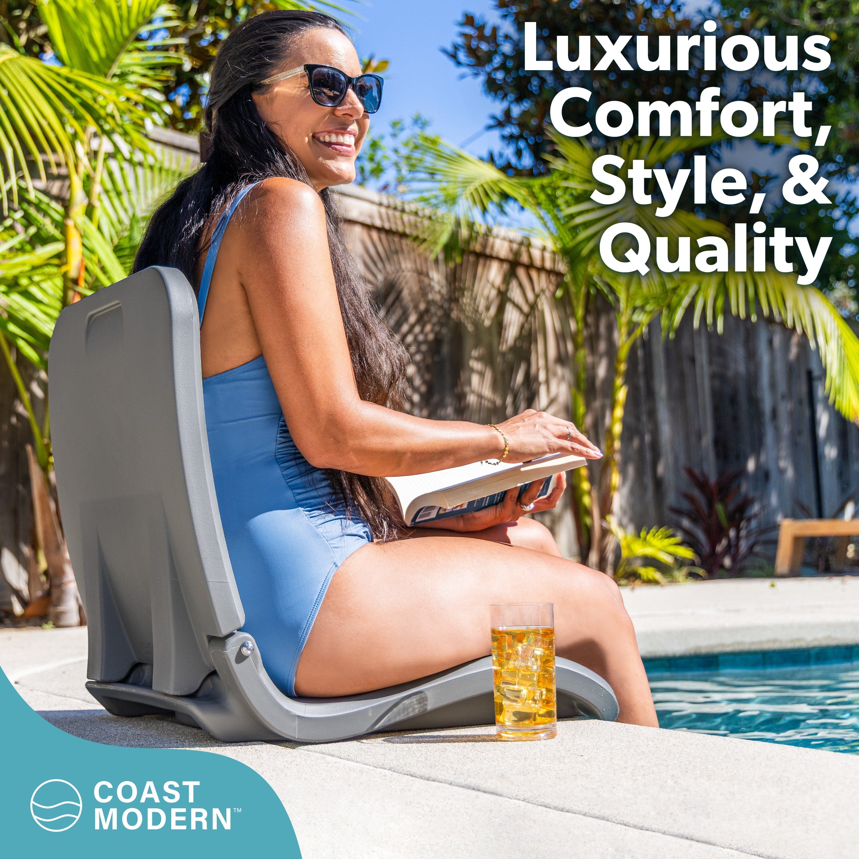 Coast Modern Portable Poolside Chair – Adult Foldable Flip Chair for Pool, Beach, Tailgating & Stadium – Durable Plastic with Back Support - Gray Playgosports.com 