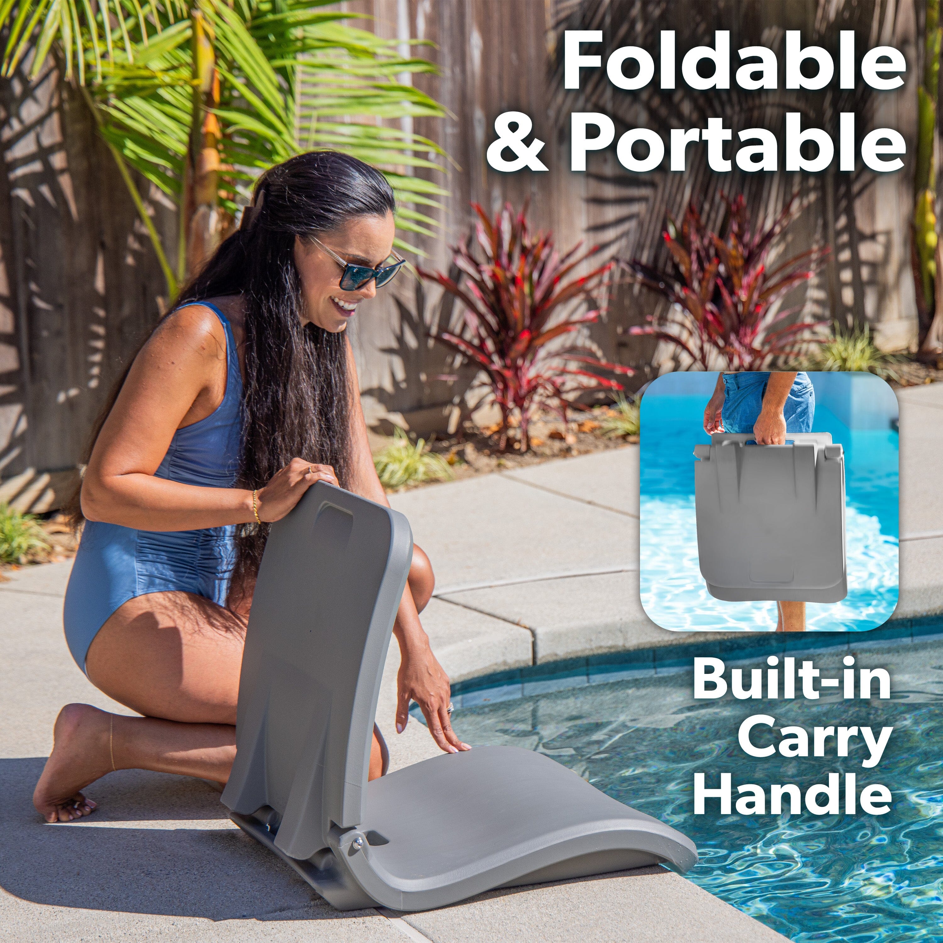 Coast Modern Portable Poolside Chair – Adult Foldable Flip Chair for Pool, Beach, Tailgating & Stadium – Durable Plastic with Back Support - Gray Playgosports.com 