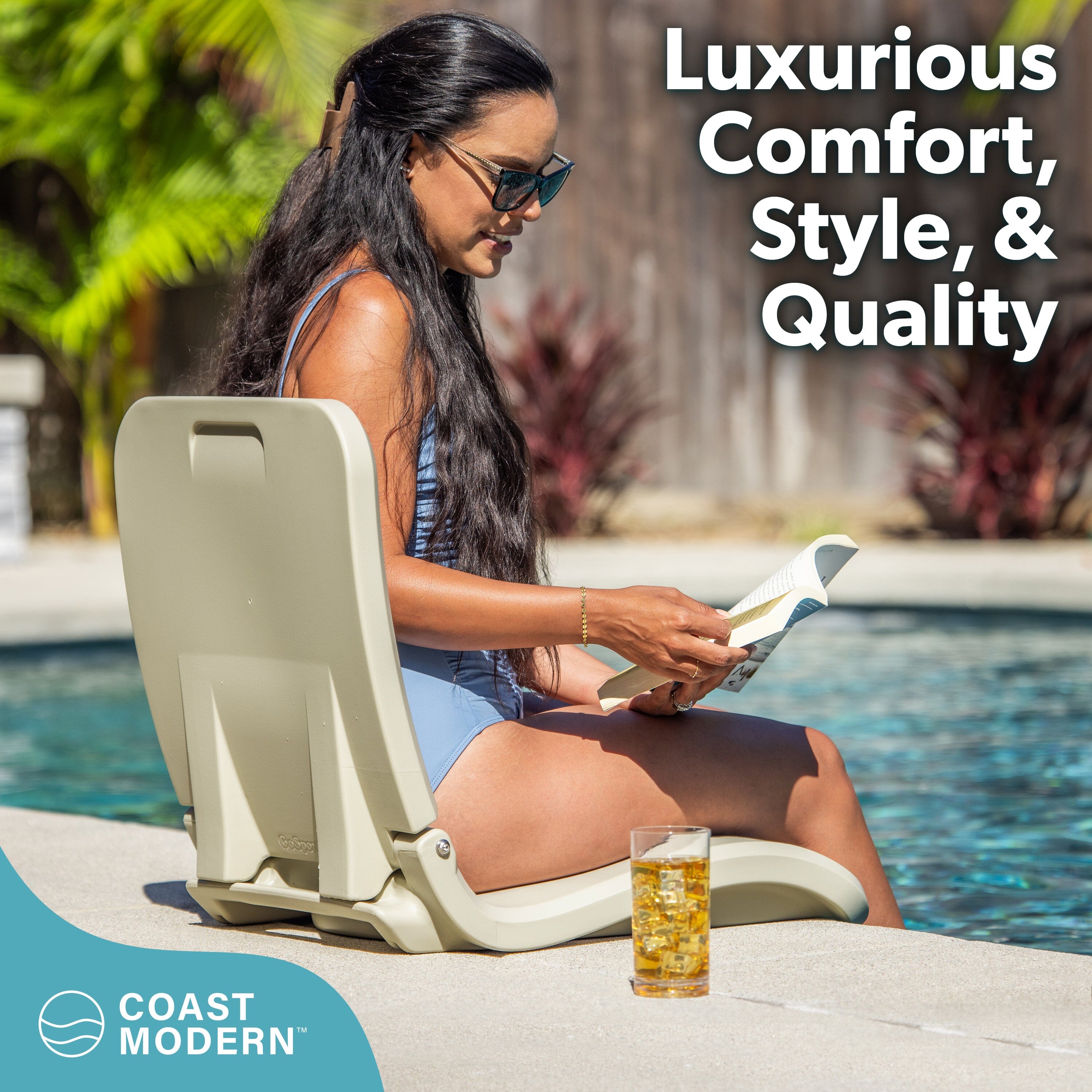 Coast Modern Portable Poolside Chair – Adult Foldable Flip Chair for Pool, Beach, Tailgating & Stadium – Durable Plastic with Back Support - Sand Playgosports.com 