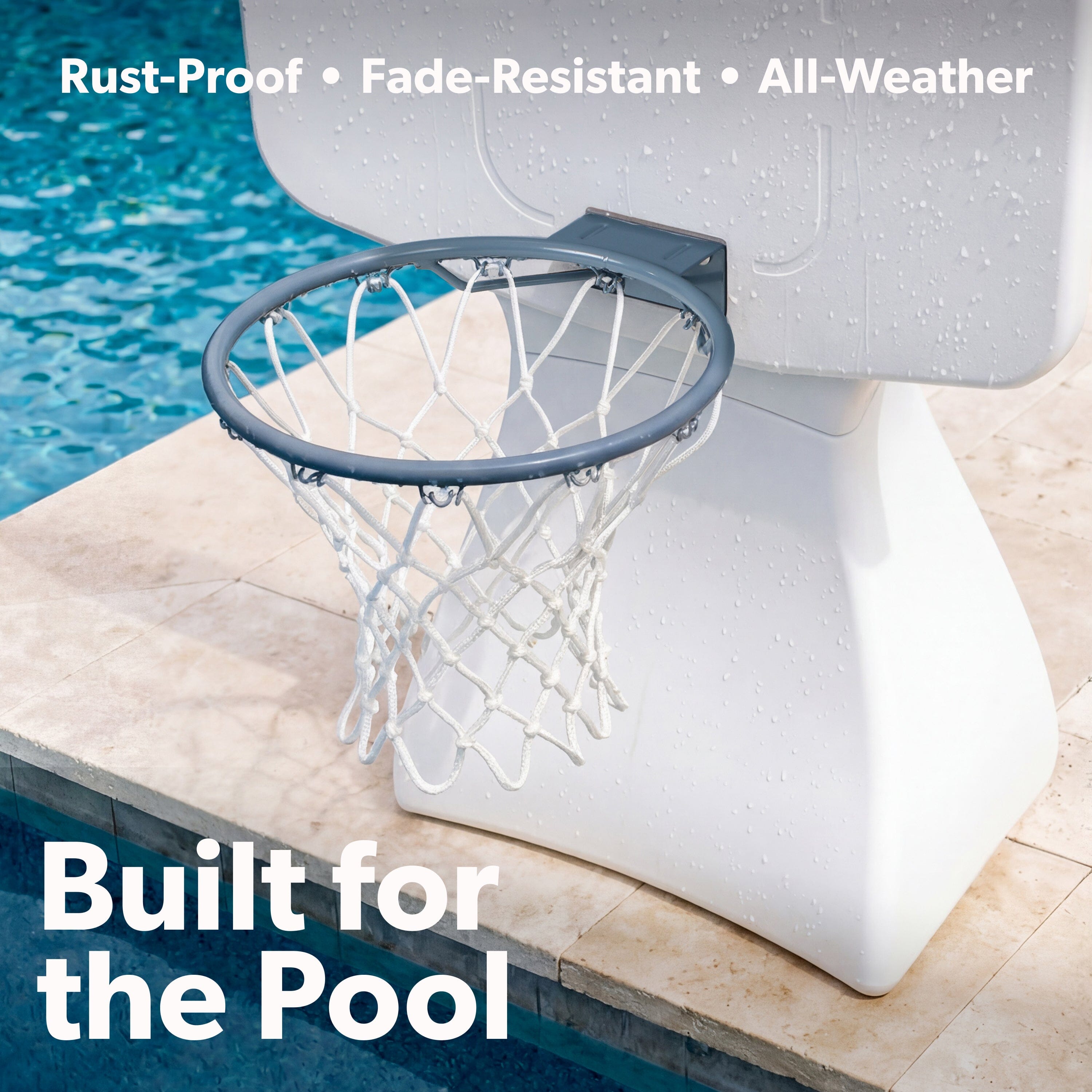 Coast Modern Poolside Basketball Hoop with Wheels - Premium Outdoor Pool Basketball Hoop with 2 Swimming Pool Basketballs and Ball Pump - White Playgosports.com 