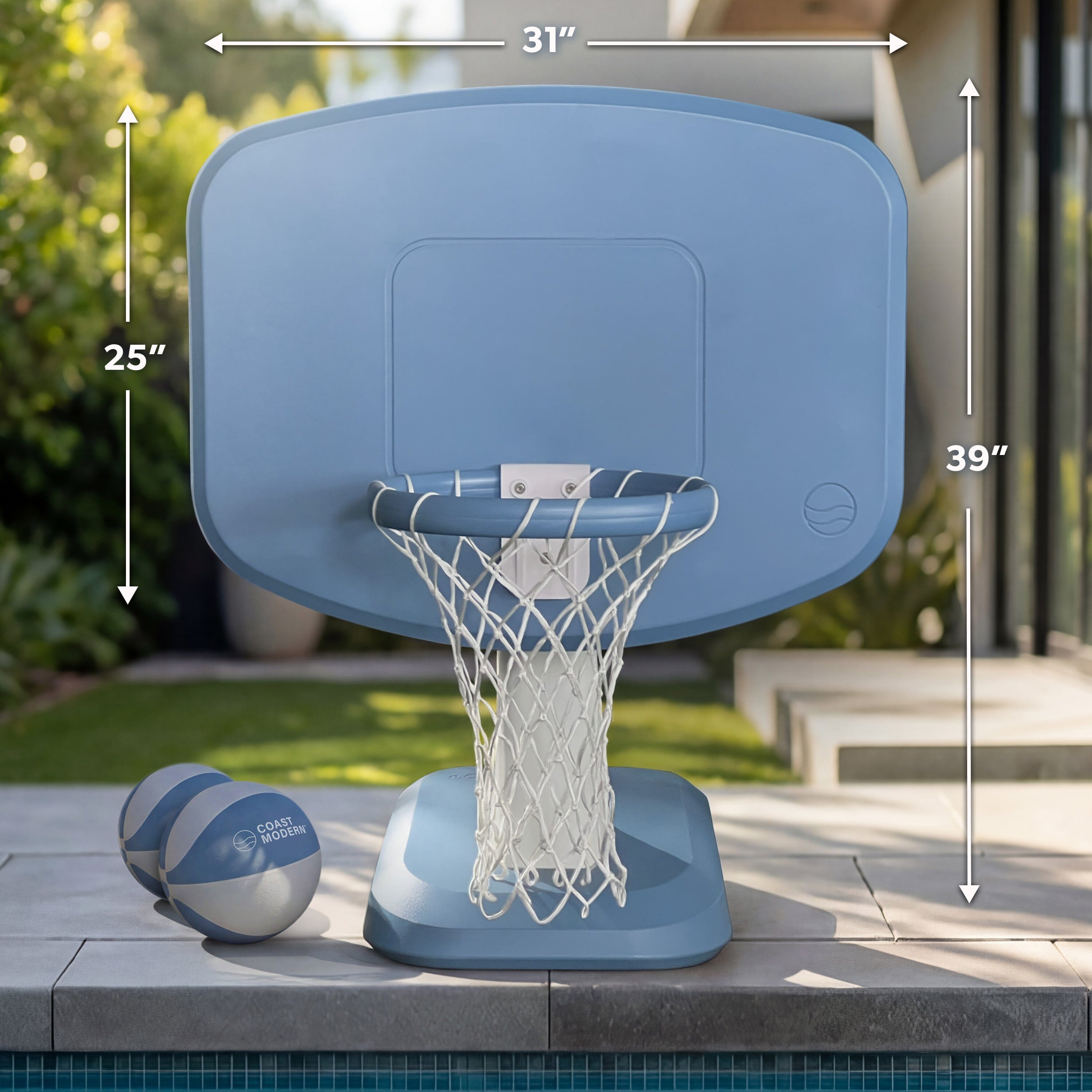 Coast Modern Poolside Basketball Hoop - Premium Outdoor Pool Basketball Hoop with 2 Water Basketballs and Ball Pump Playgosports.com 