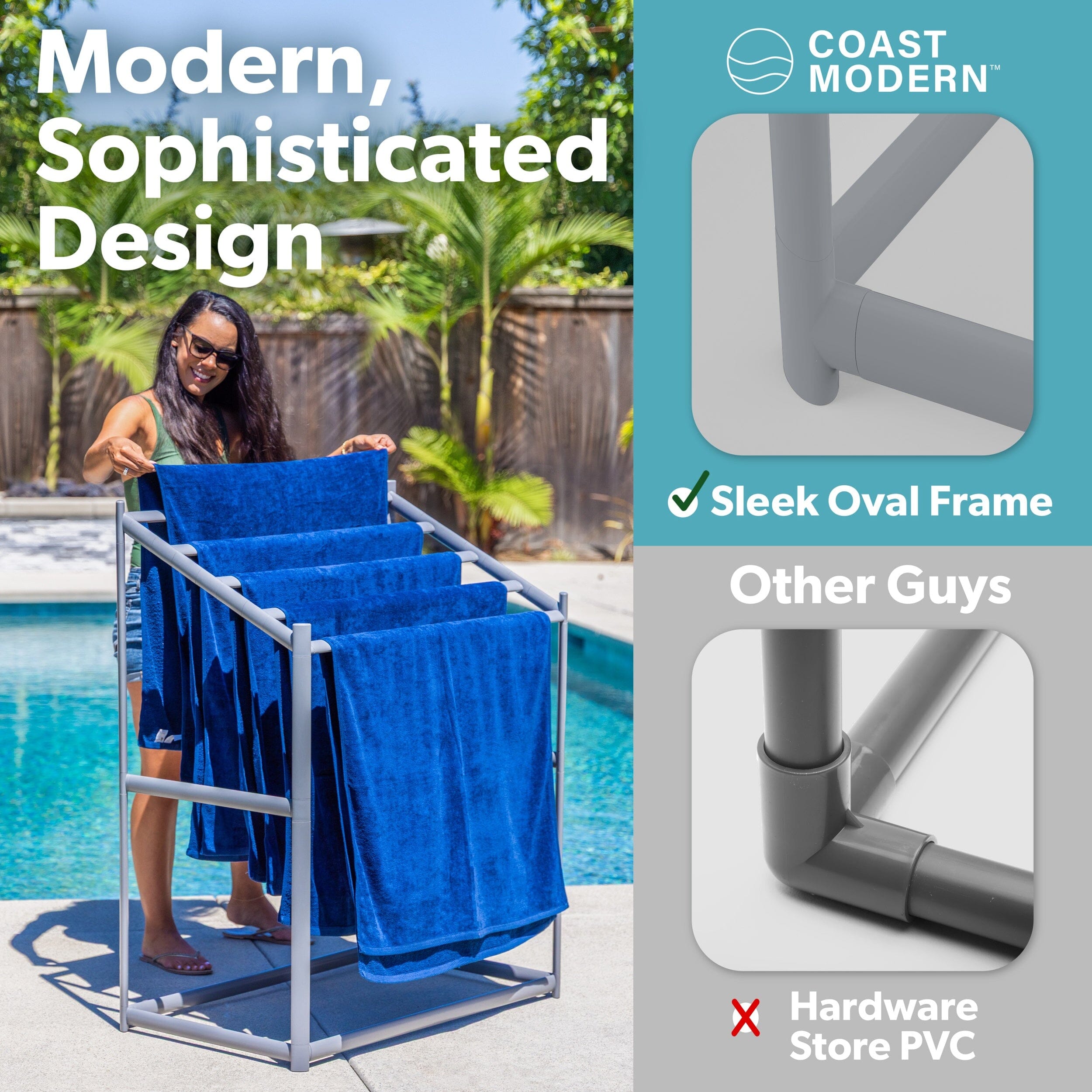 Coast Modern Pool Towel Rack – 5 Beach Towel PVC Drying Rack for Outdoor & Indoor Use - Gray PlayGoSports.com 