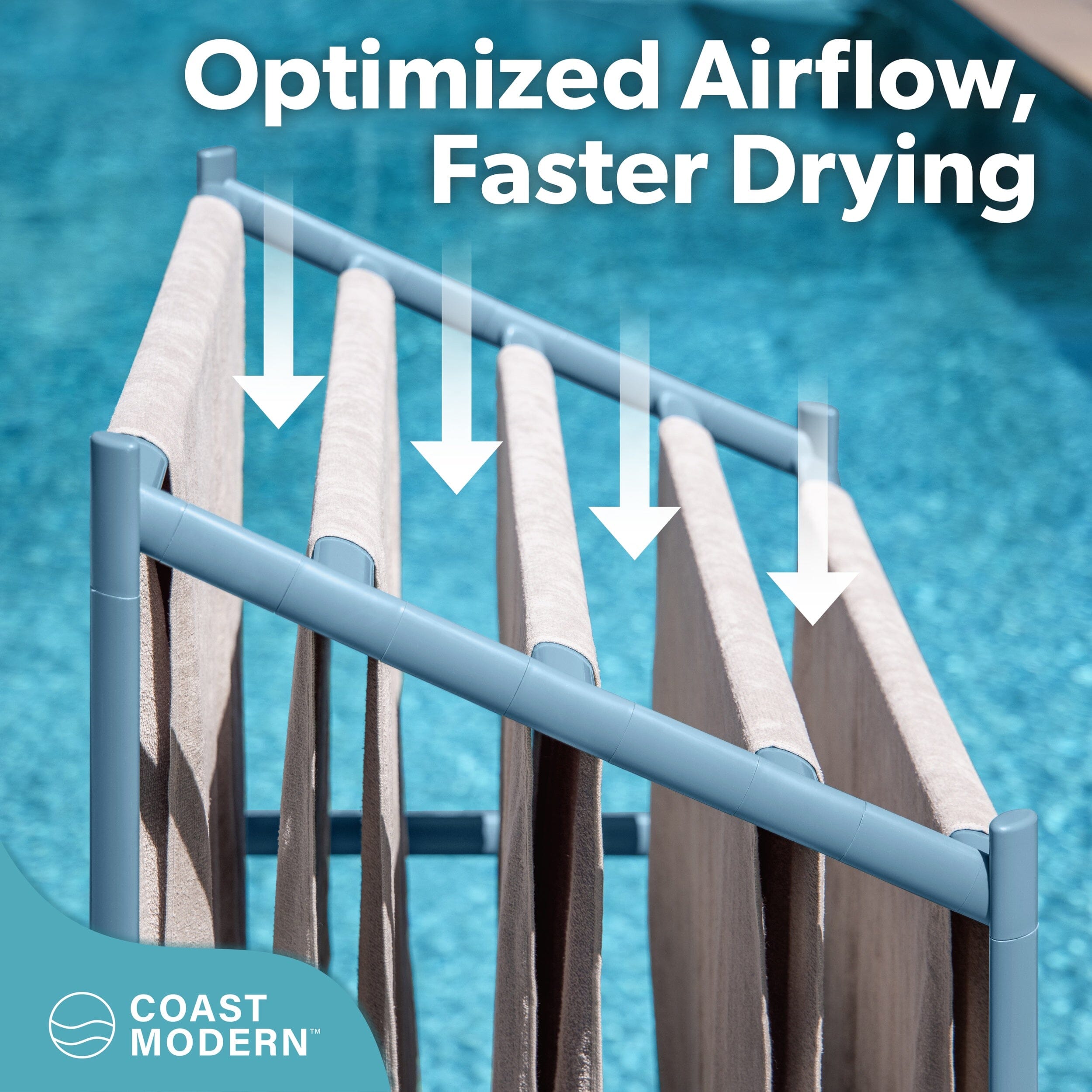 Coast Modern Pool Towel Rack – 5 Beach Towel PVC Drying Rack for Outdoor & Indoor Use - Stone Blue PlayGoSports.com 