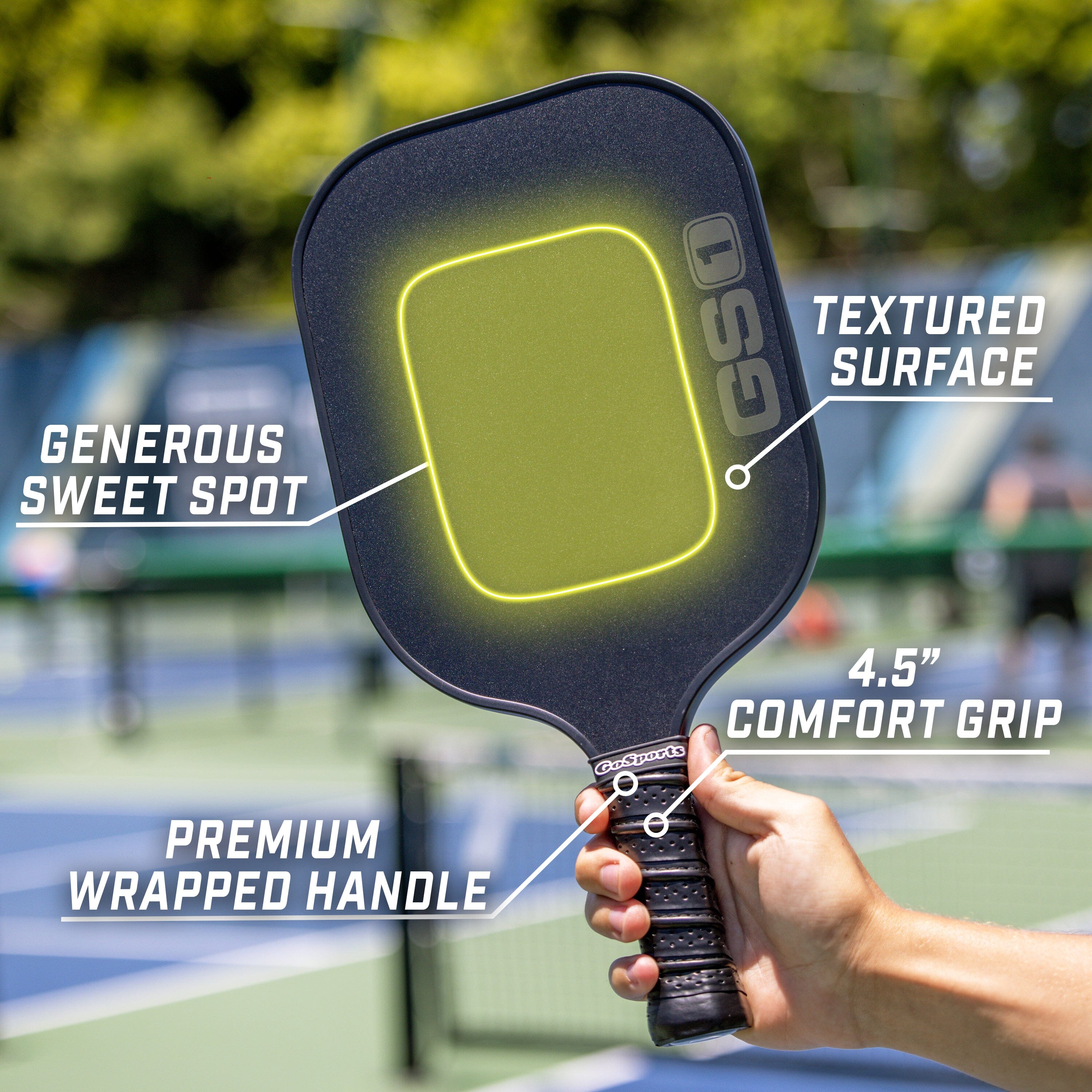 a tennis racket with a tennis ball in the middle