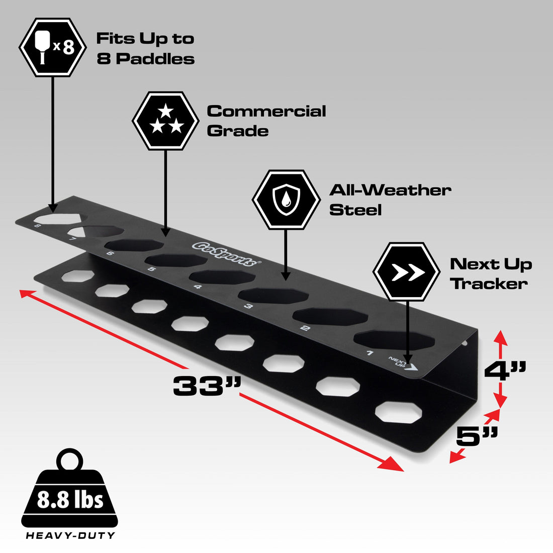 Piackleball Paddle Rack GoSports Pickleball Paddle Holder Rack - Fits 8 Pickleball Paddles - F ...