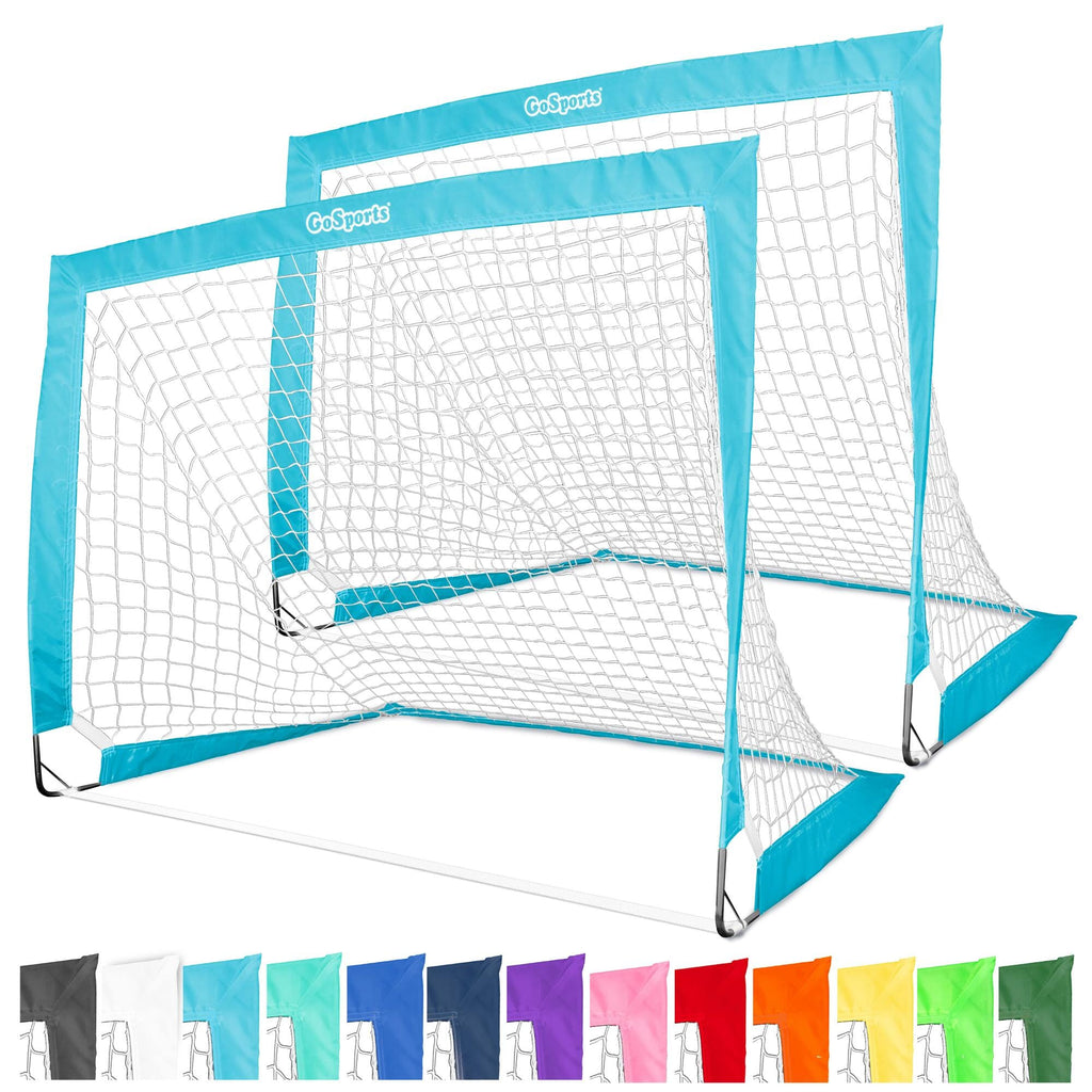 GoSports Team Tone 4 ft x 3 ft Portable Soccer Goals for Kids - Set of 2 Pop Up Nets for Backyard - Light Blue GoSports 