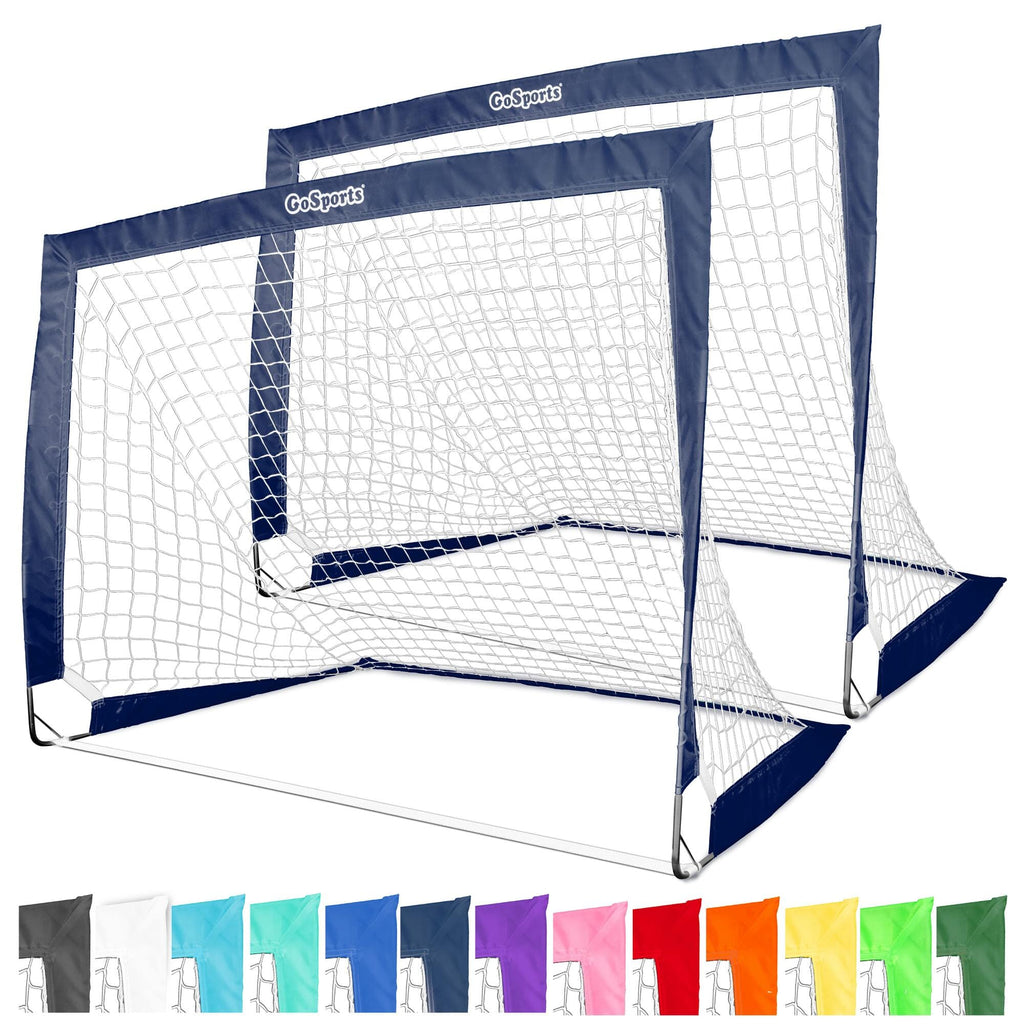 GoSports Team Tone 4 ft x 3 ft Portable Soccer Goals for Kids - Set of 2 Pop Up Nets for Backyard - Navy GoSports 