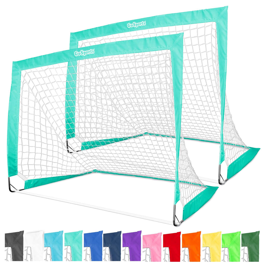 GoSports Team Tone 4 ft x 3 ft Portable Soccer Goals for Kids - Set of 2 Pop Up Nets for Backyard - Turquoise GoSports 