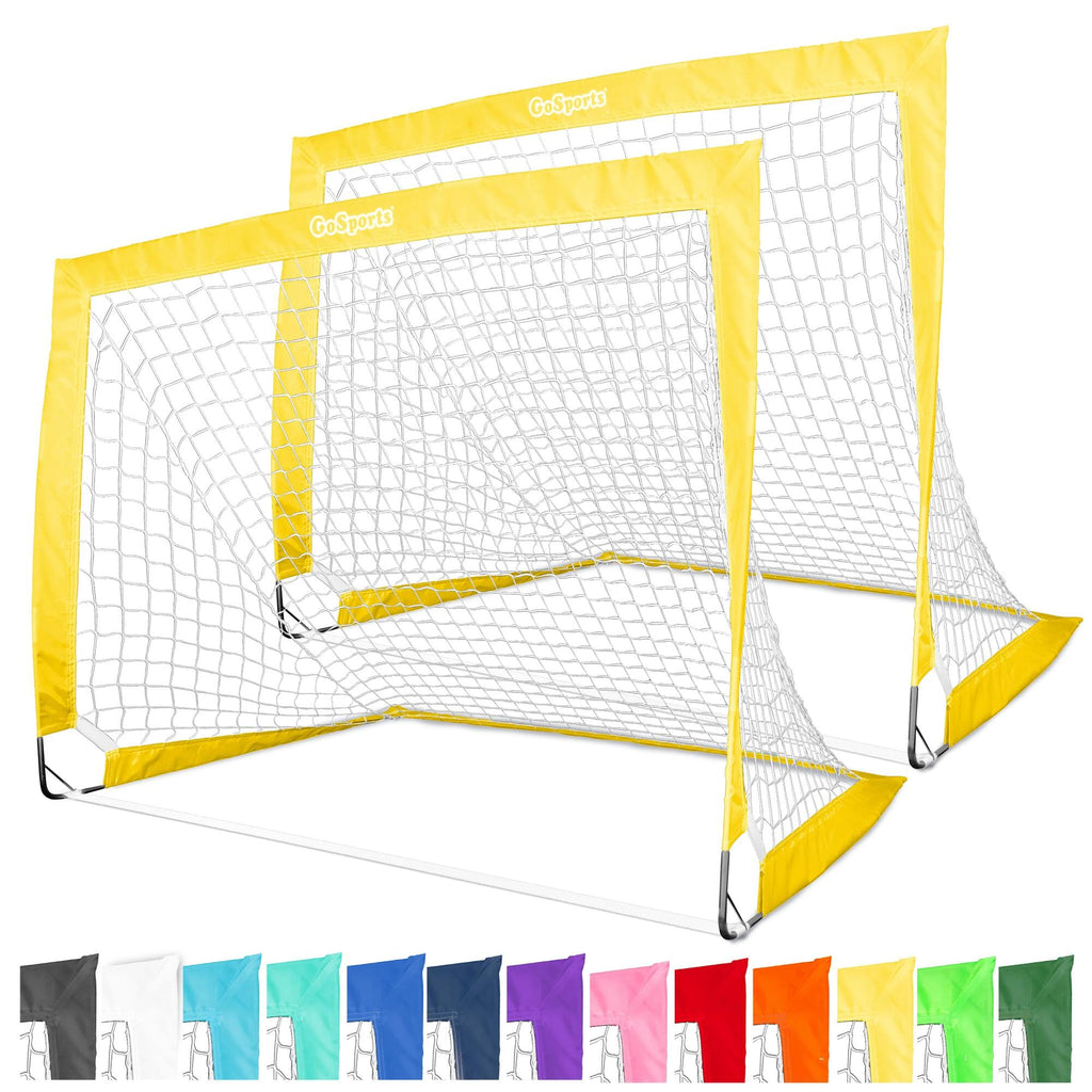 GoSports Team Tone 4 ft x 3 ft Portable Soccer Goals for Kids - Set of 2 Pop Up Nets for Backyard - Yellow GoSports 