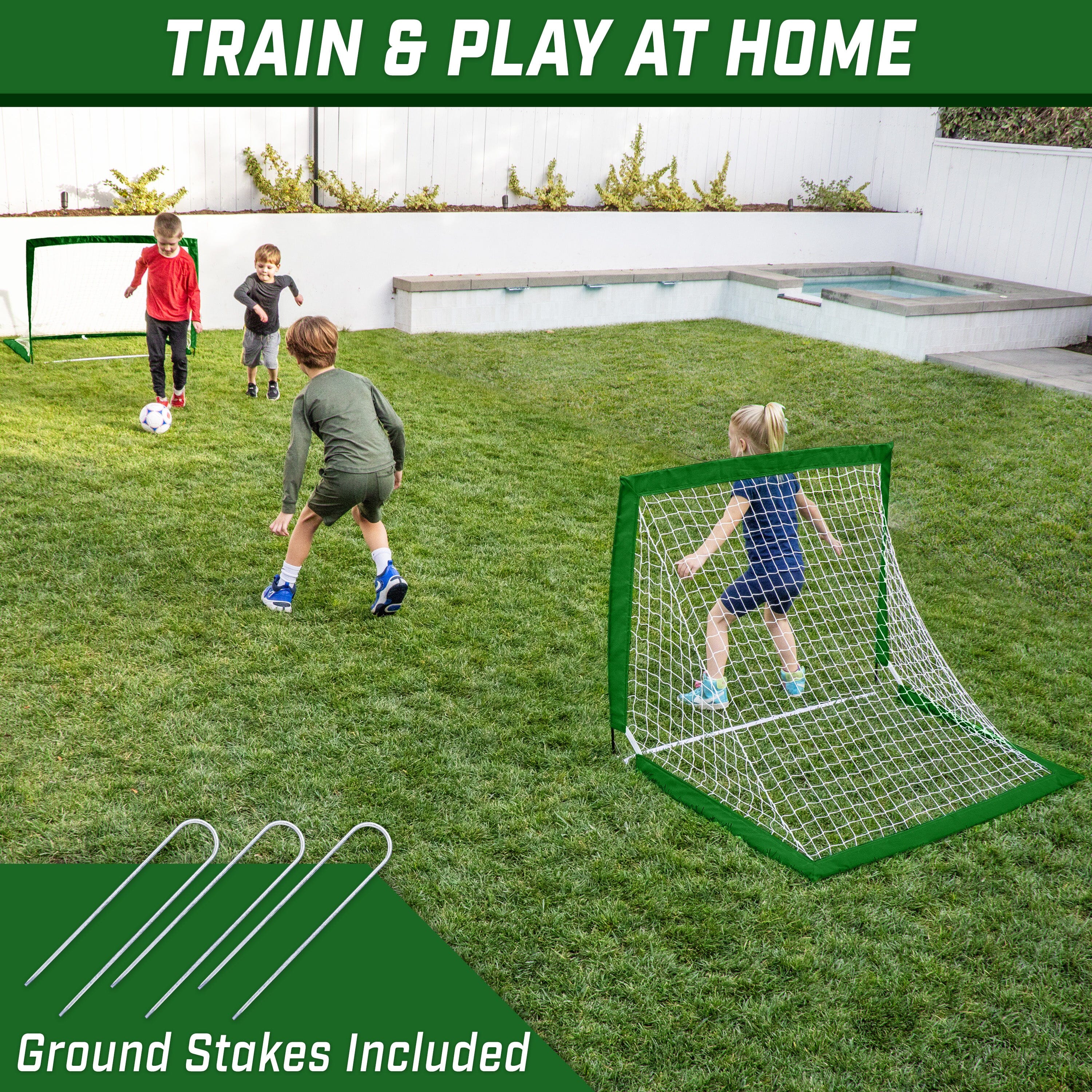 GoSports Team Tone 4 ft x 3 ft Portable Soccer Goals for Kids - Set of 2 Pop Up Nets for Backyard - Dark Green GoSports 