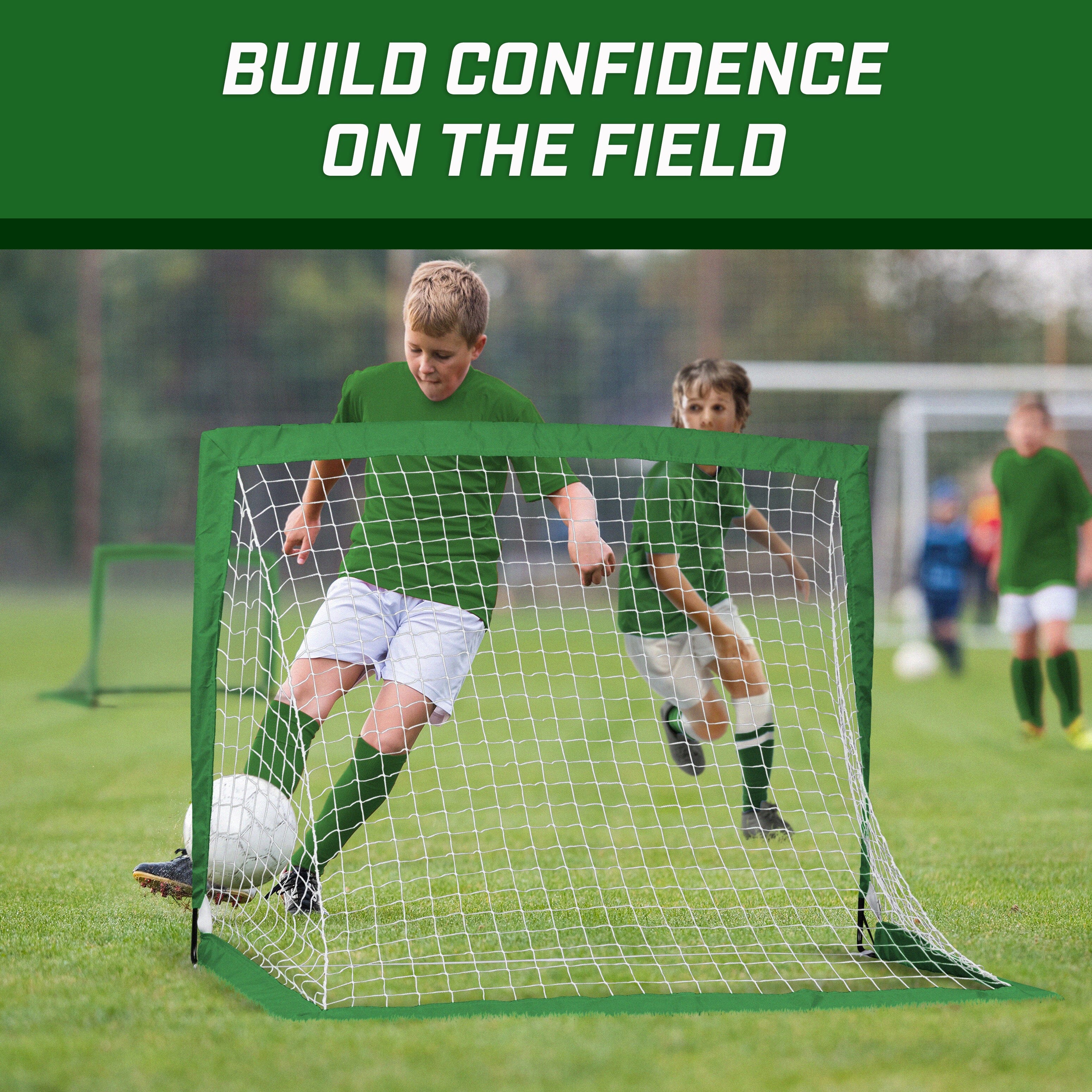 GoSports Team Tone 4 ft x 3 ft Portable Soccer Goals for Kids - Set of 2 Pop Up Nets for Backyard - Dark Green GoSports 