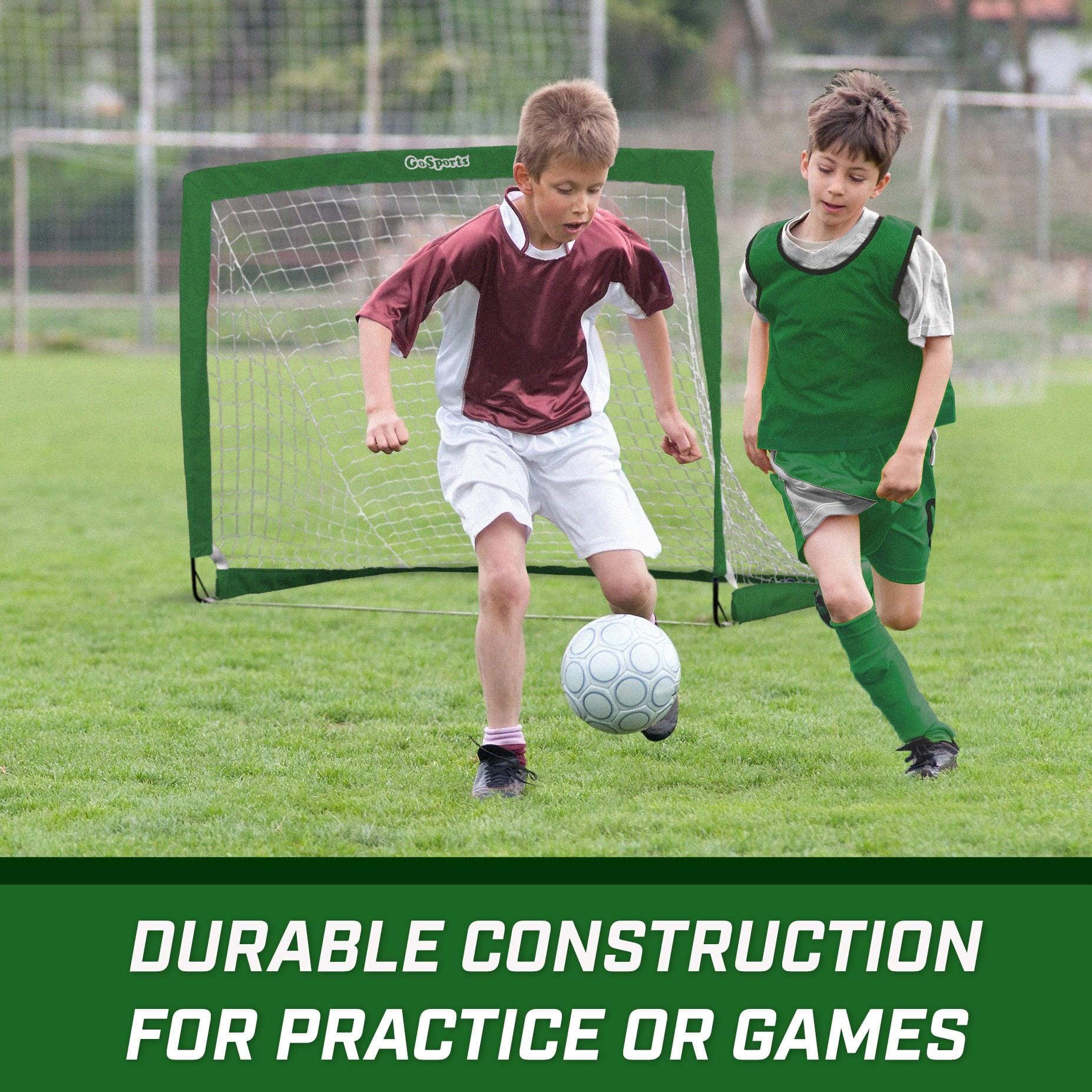 two boys playing soccer on a field with the words drib construction for practice games