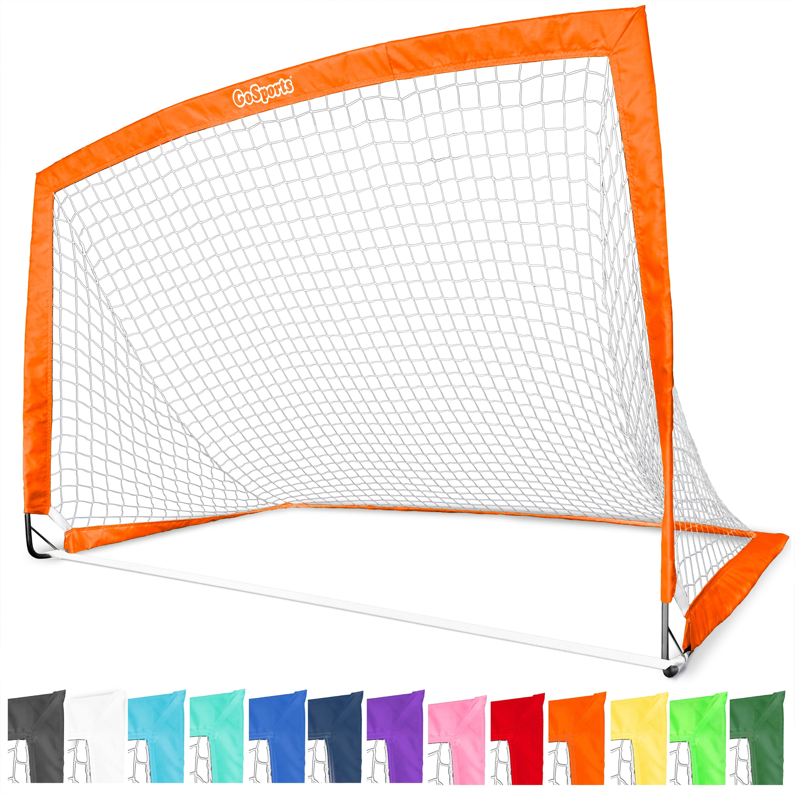 a soccer goal with a colorful net
