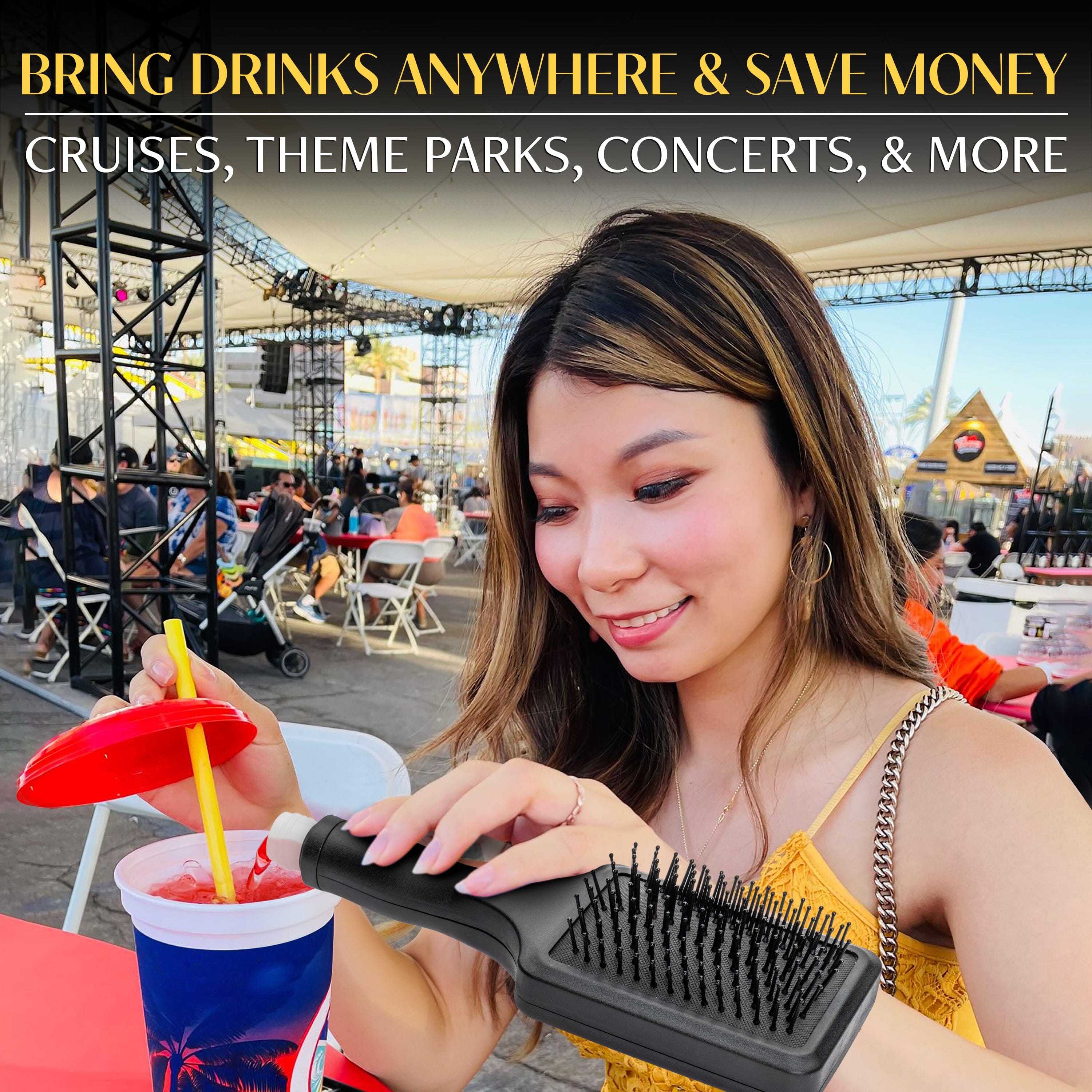 GoPong Party Brush Flask 2 Pack (16 oz Total) - Hidden Alcohol Travel Flasks for Women and Men – Secret Liquor Containers for Concerts, Cruises, and Sports Events – Includes Funnel & Spout - Black GoSports 