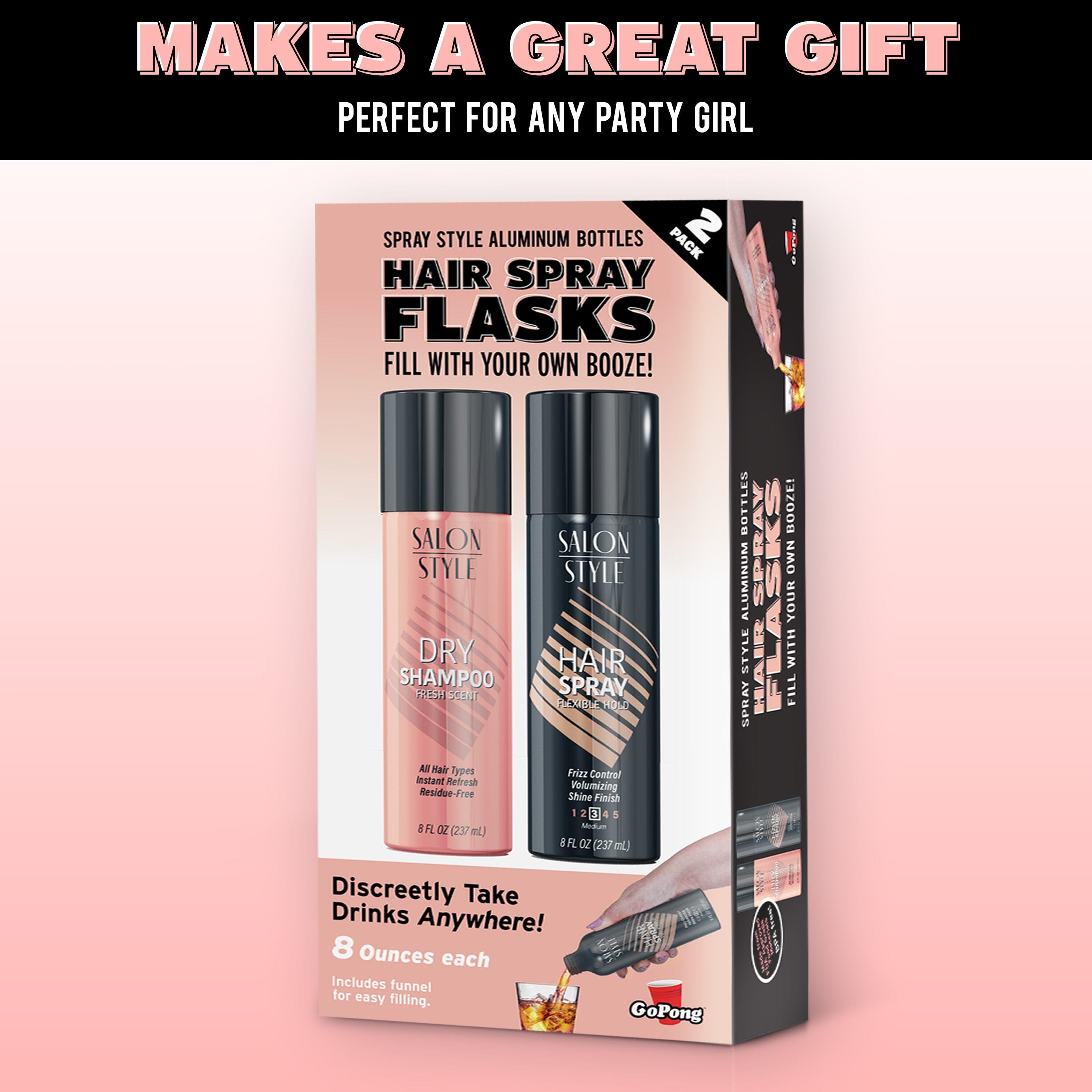 GoPong Hair Spray Flask 2 Pack (16 oz Total) - Hidden Alcohol Travel Flasks for Women GoSports 