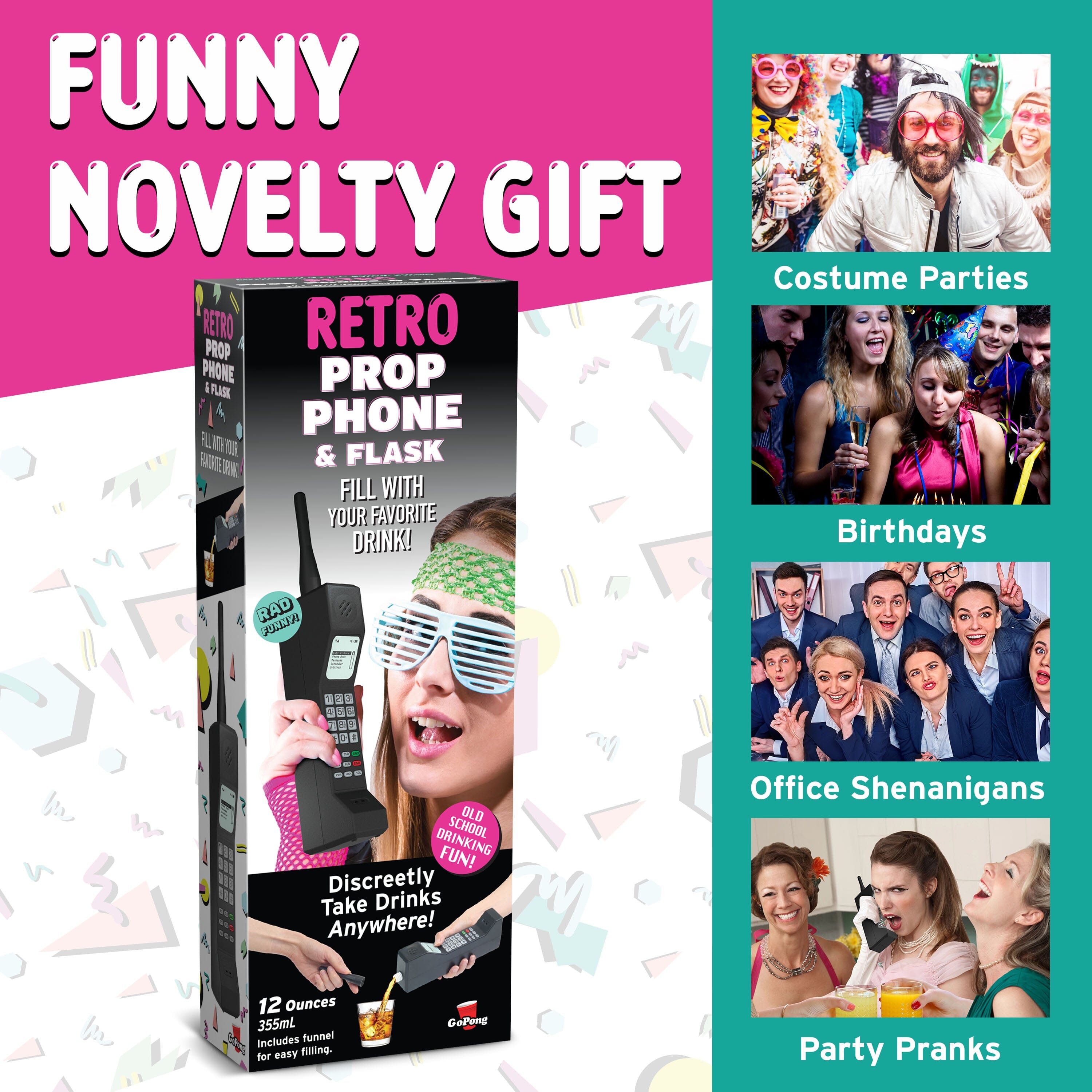 GoPong Old School Prop Phone & 12 oz Flask - Retro Cell Phone Hidden Alcohol Flask for 80s & 90s Party PlayGoSports.com 