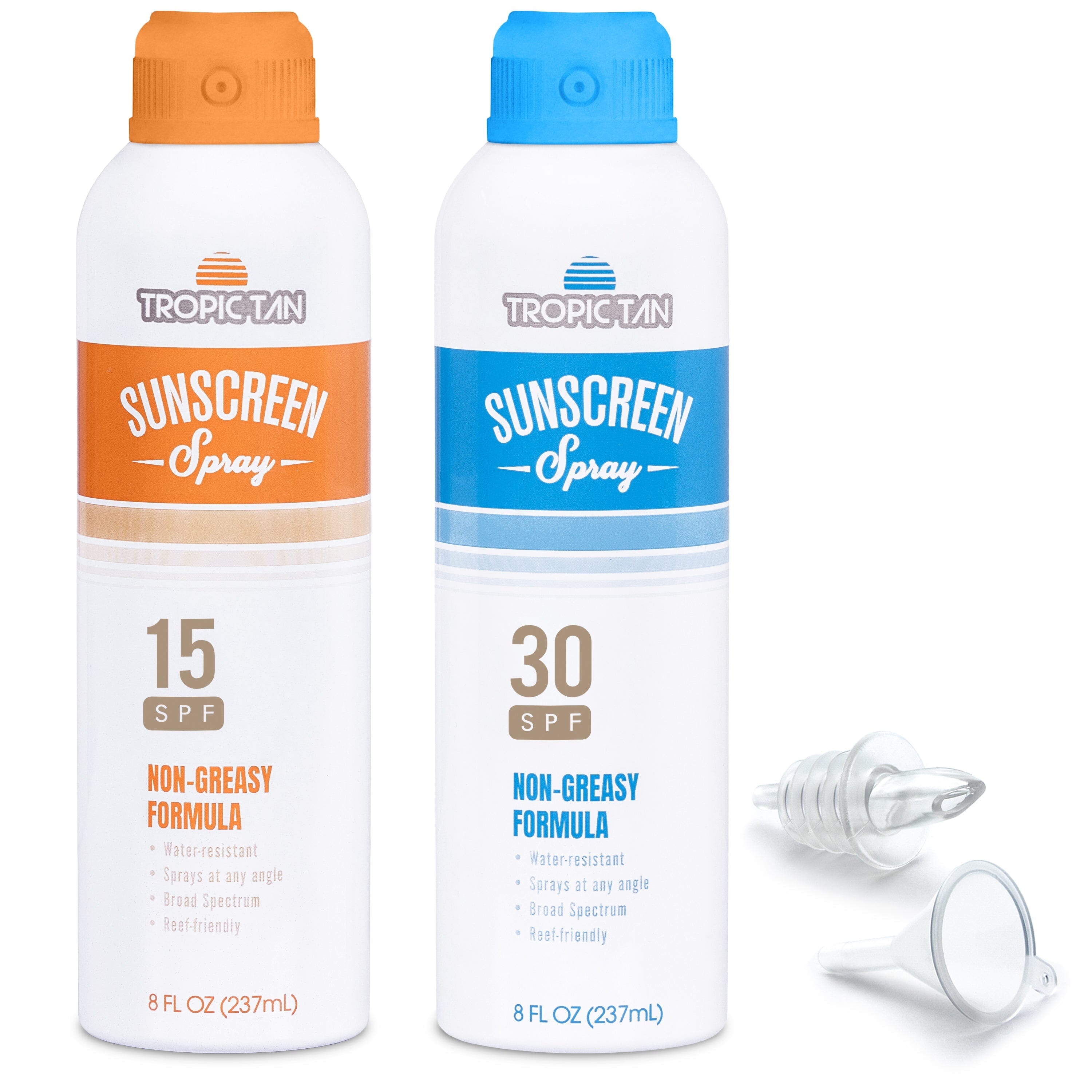 sunscreen spray with spout and funnel