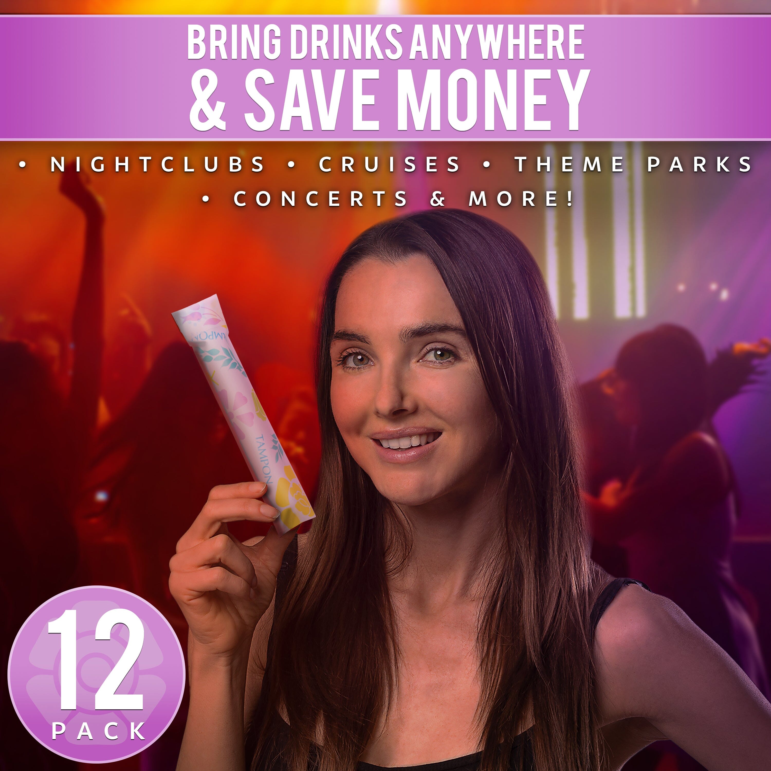 a woman holding a tube 