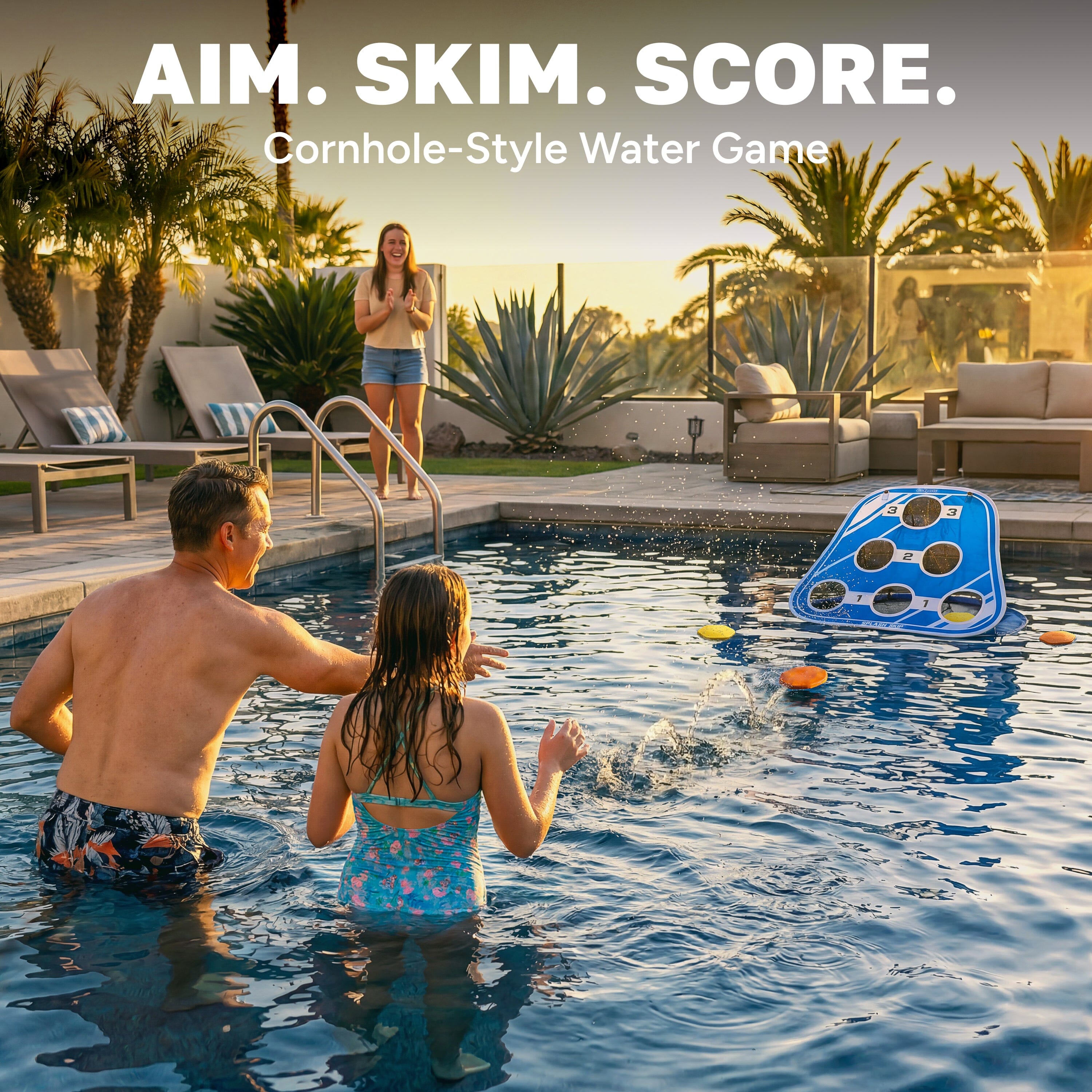 GoSports Splash Skip Floating Pool Cornhole Game - Stone Skipping Swimming Pool Game for Adults & Family - Water Cornhole Game for Pools & Lakes Pool Toy Playgosports.com 