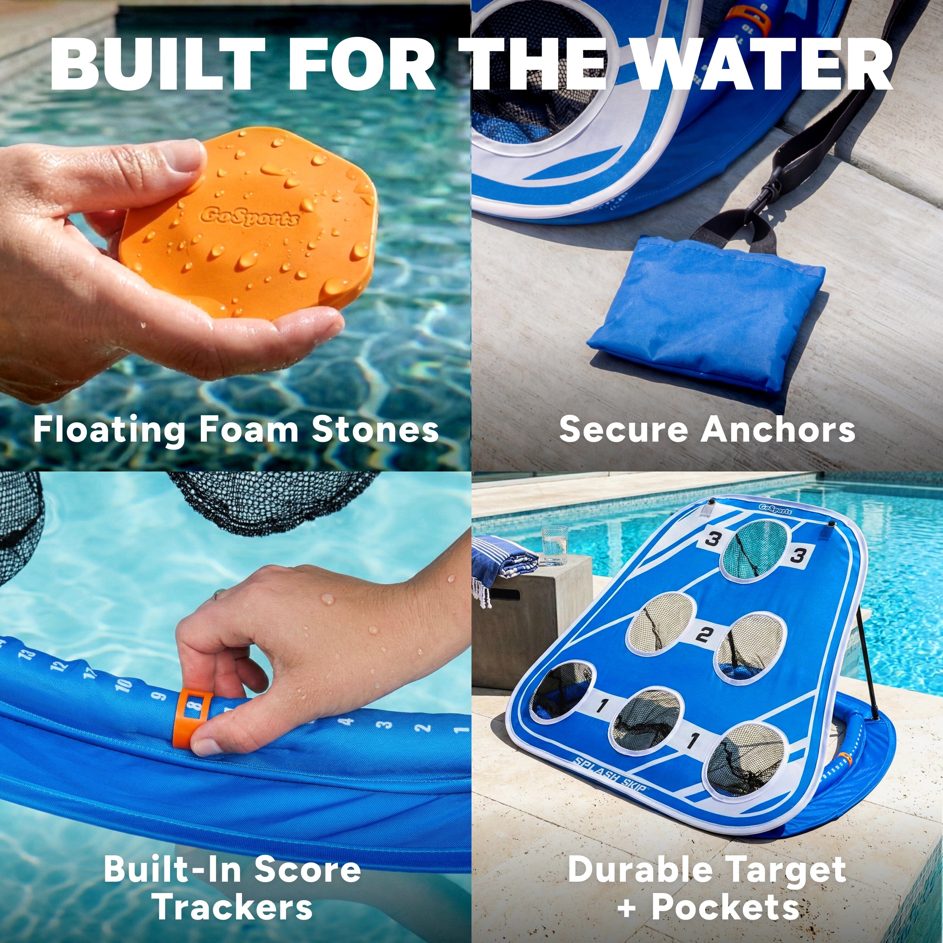 GoSports Splash Skip Floating Pool Cornhole Game - Stone Skipping Swimming Pool Game for Adults & Family - Water Cornhole Game for Pools & Lakes Pool Toy Playgosports.com 