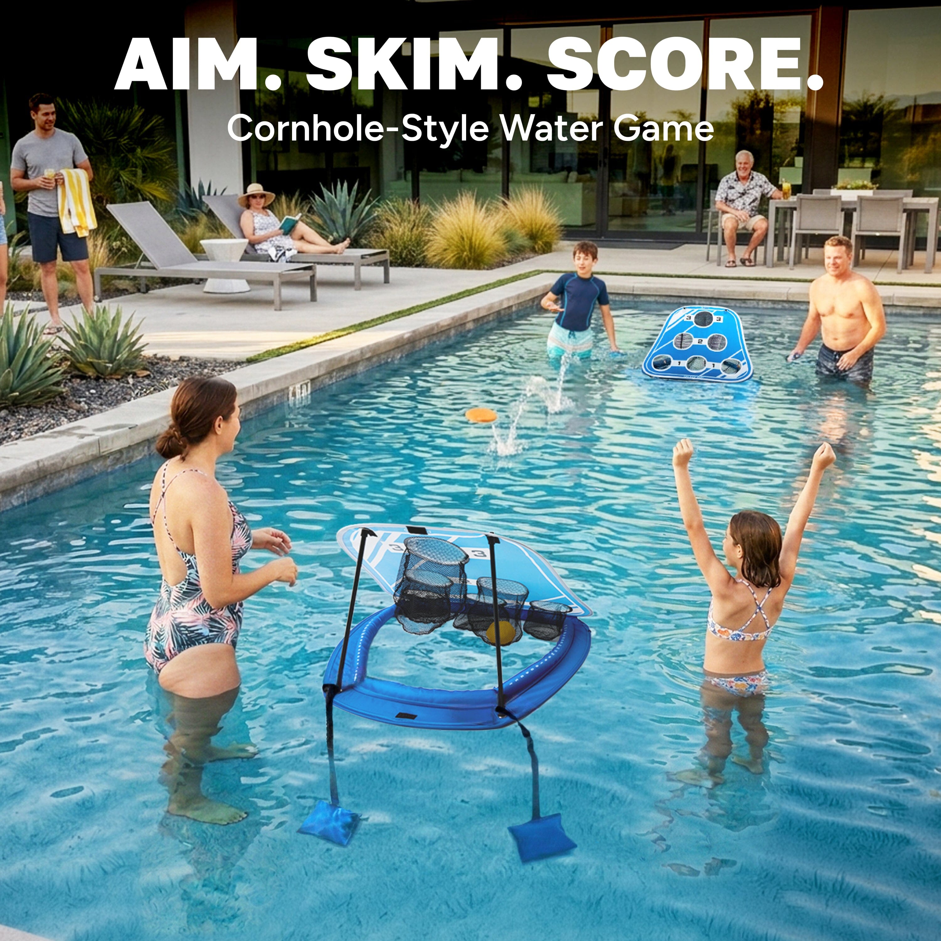 GoSports Splash Skip Versus Floating Pool Cornhole Game - Stone