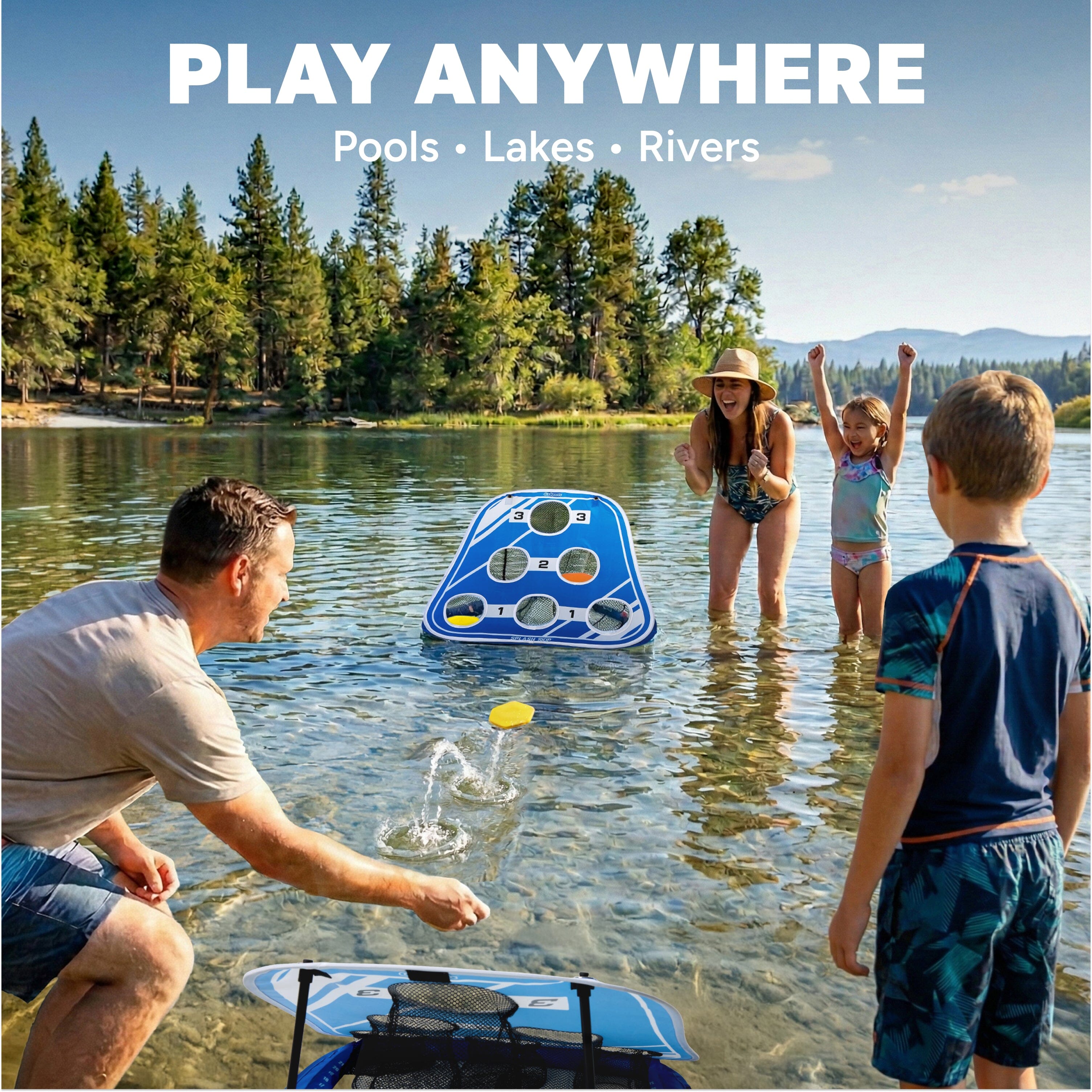 GoSports Splash Skip Versus Floating Pool Cornhole Game - Stone Skipping Swimming Pool Game for Adults & Family - Water Cornhole Game for Pools & Lake Pool Toy Playgosports.com 