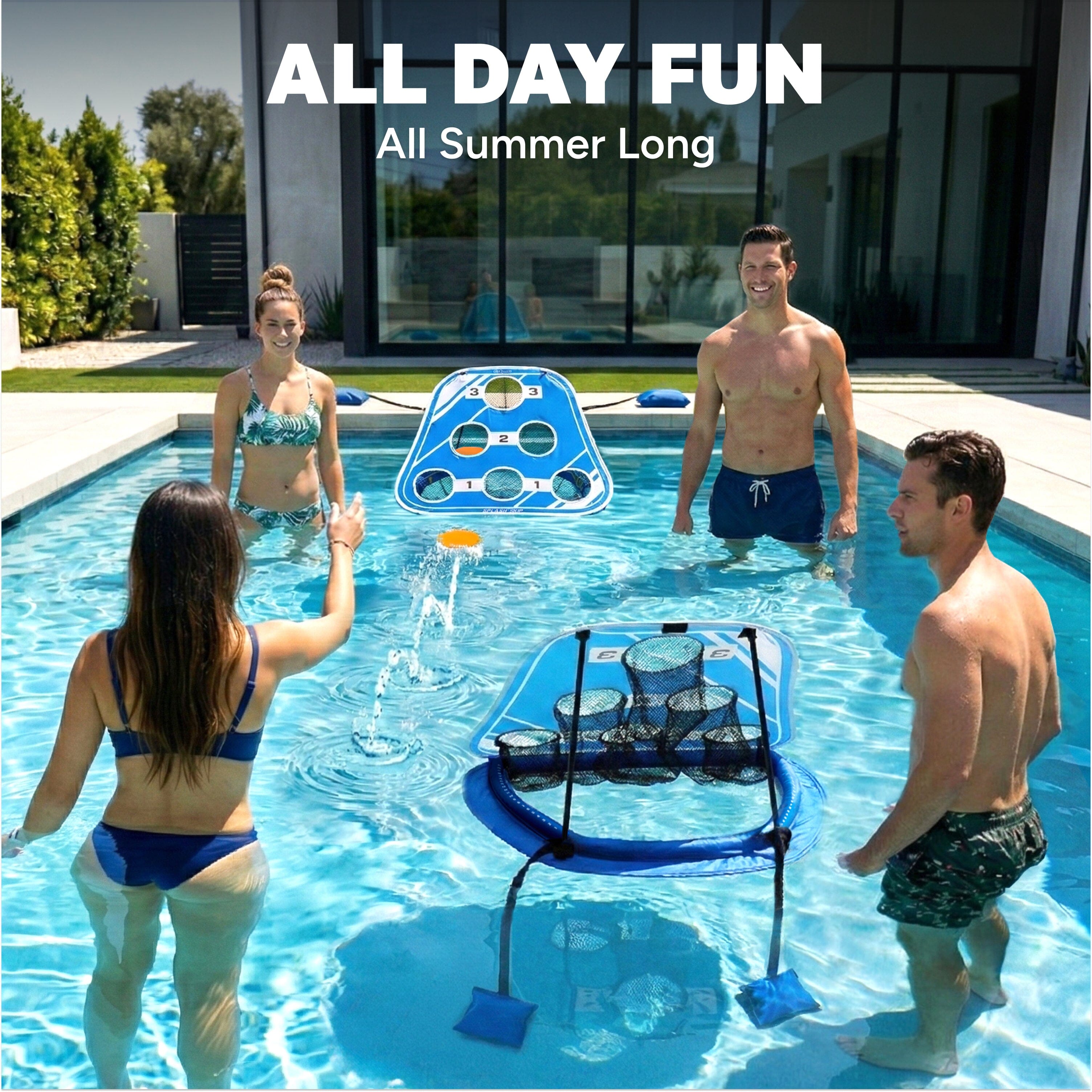 GoSports Splash Skip Versus Floating Pool Cornhole Game - Stone Skipping Swimming Pool Game for Adults & Family - Water Cornhole Game for Pools & Lake Pool Toy Playgosports.com 