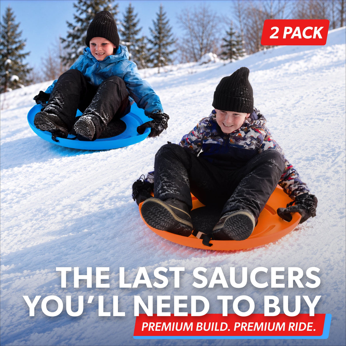 29" Heavy-Duty Snow Saucer Sled with Padded Seat, 2-pk Gosports Snow Sports 