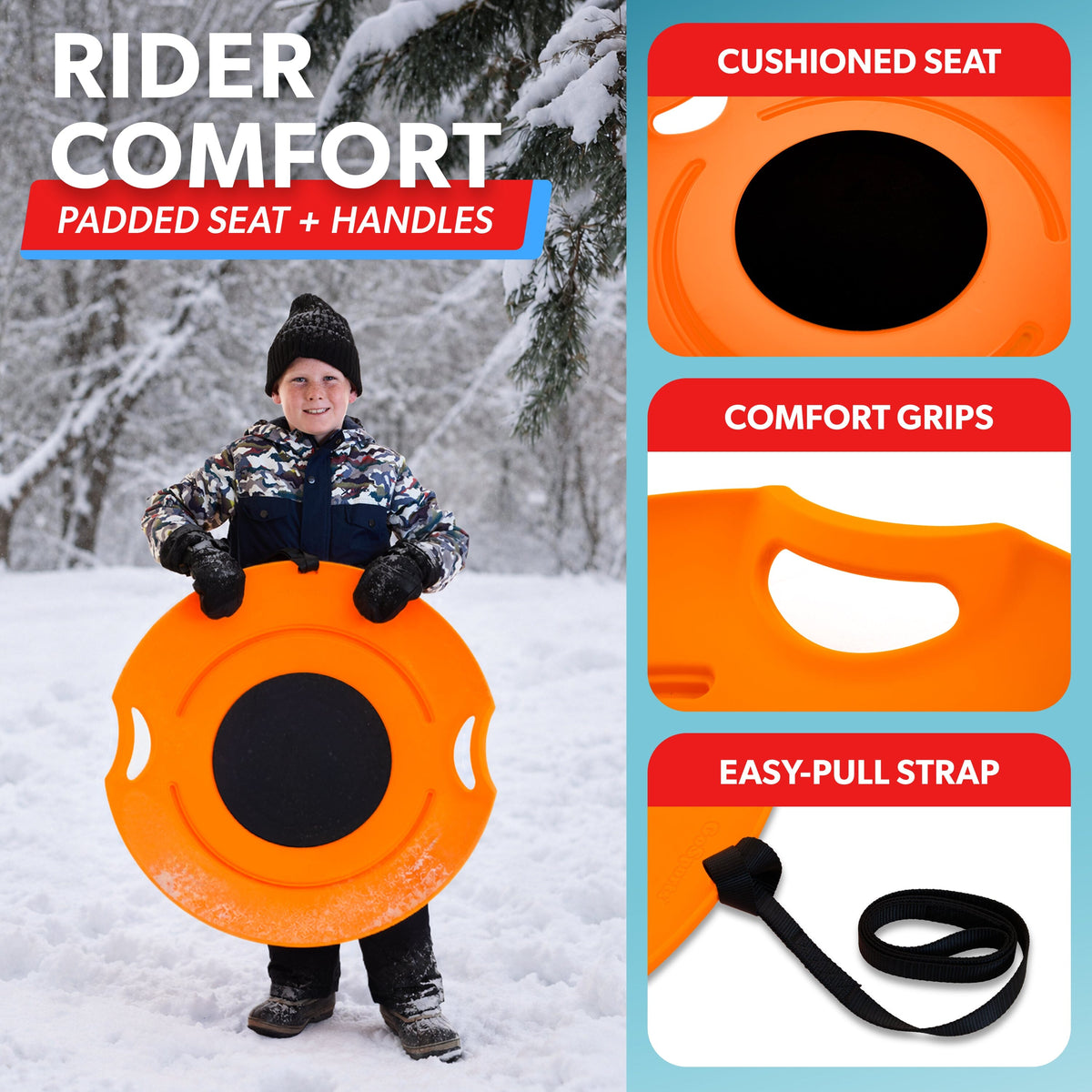 29" Heavy-Duty Snow Saucer Sled with Padded Seat, 2-pk Gosports Snow Sports 