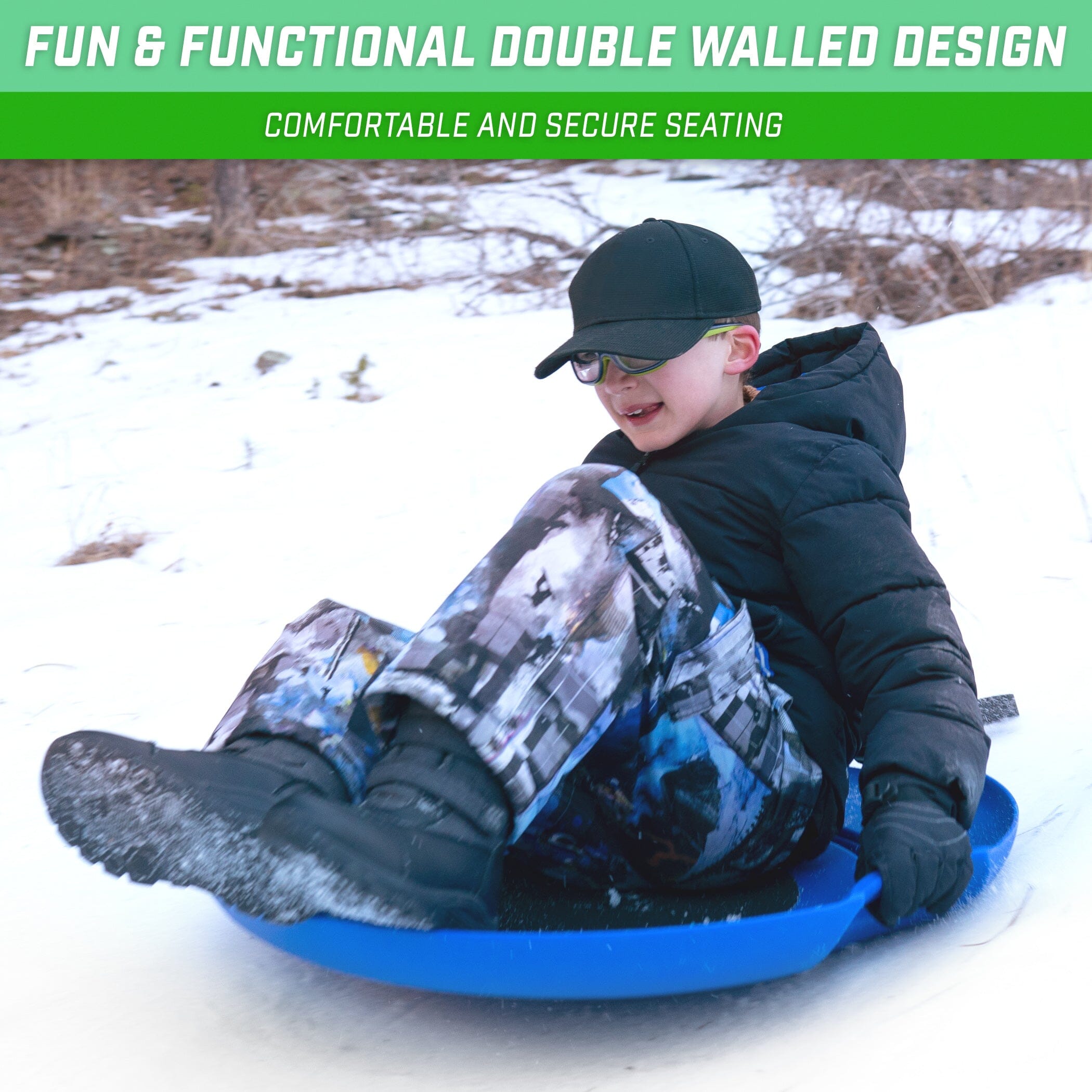 GoSports 2 Person Premium Snow Sled - Choose Red or Blue - Double Walled Construction, Pull Strap and Padded Seat Sleds GoSports 