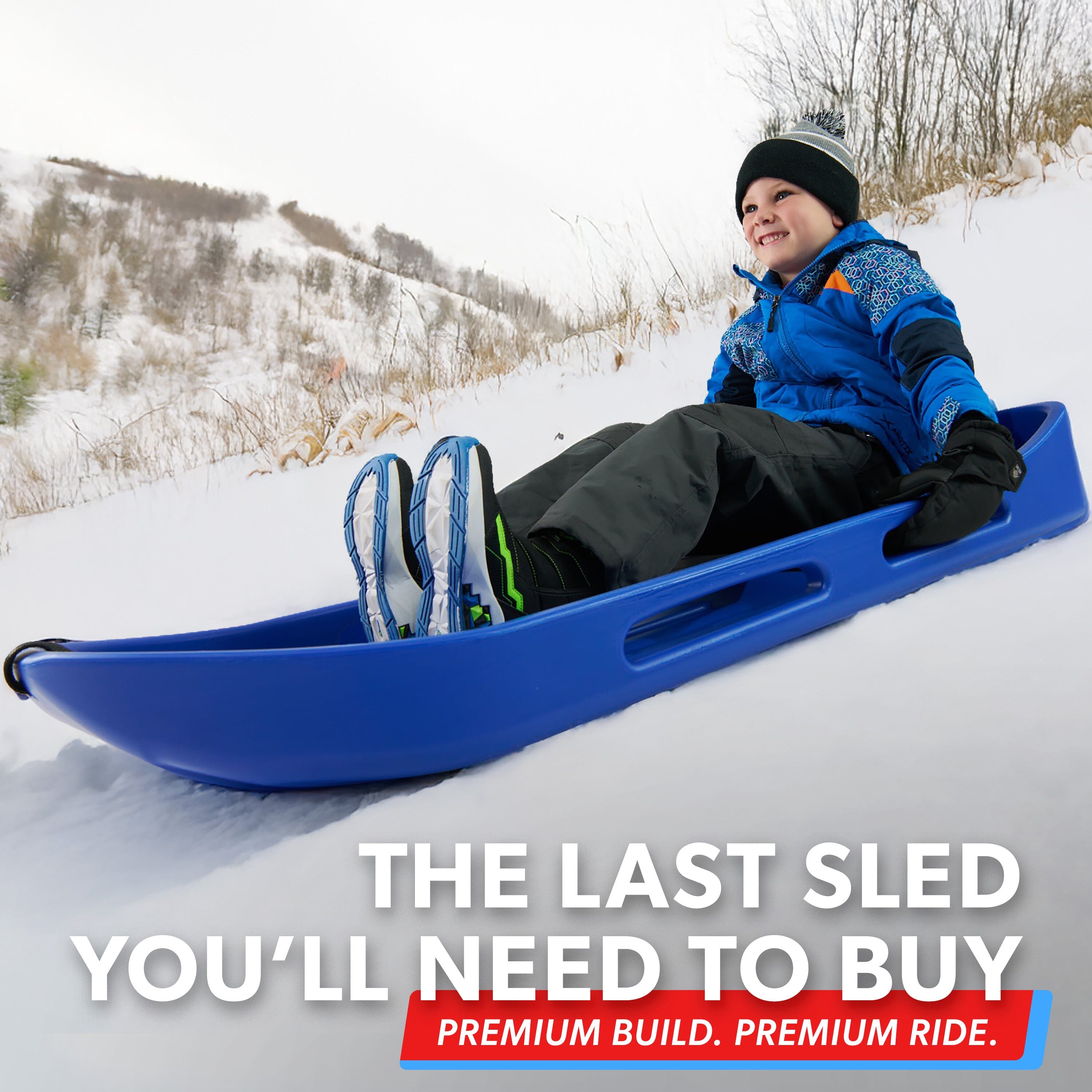 GoSports 2 Person Premium Snow Sled - Choose Red or Blue - Double Walled Construction, Pull Strap and Padded Seat Snow Sled GoSports 