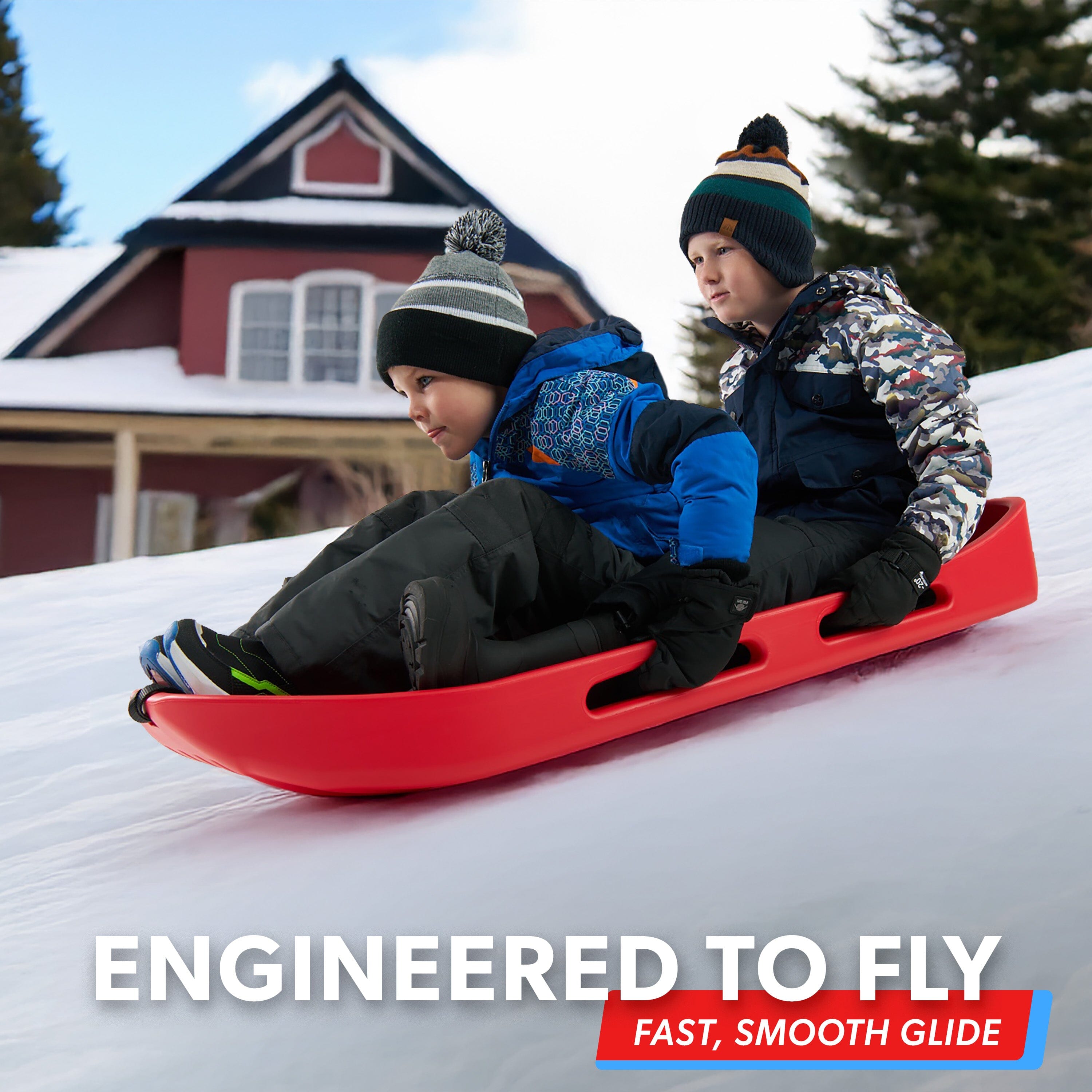 GoSports 2 Person Premium Snow Sled - Choose Red or Blue - Double Walled Construction, Pull Strap and Padded Seat Snow Sled GoSports 